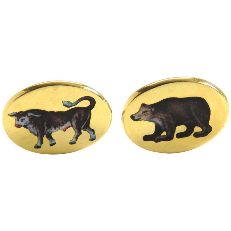 Deakin & Francis Gold Bull Bear Stockbroker Cufflinks - Oak Gem