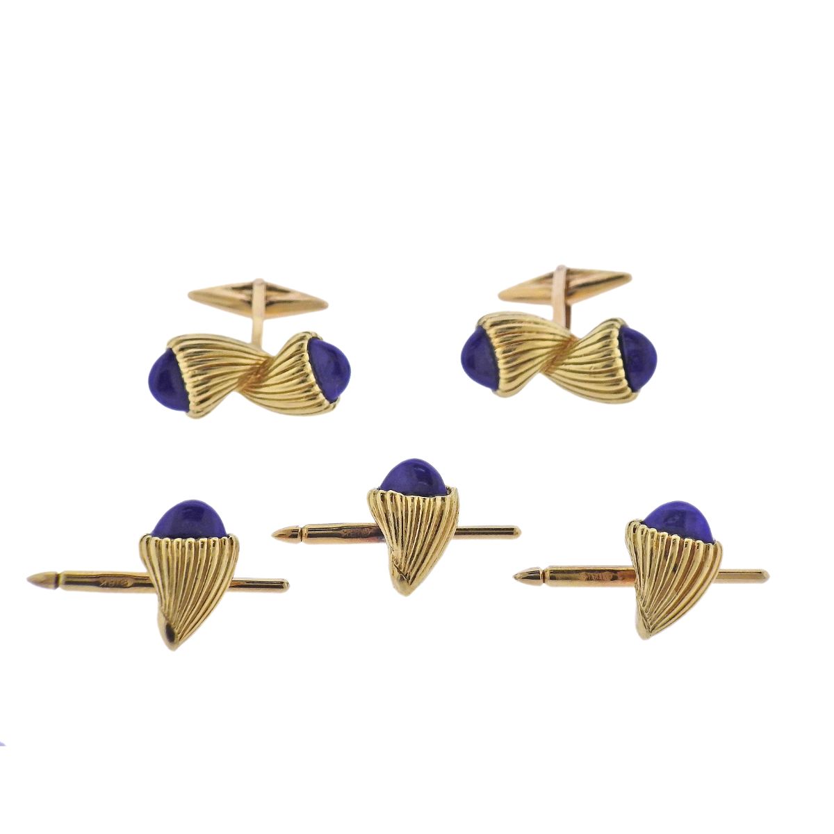 Aldo Cipullo 1970s Lapis Gold Cufflinks Stud Set