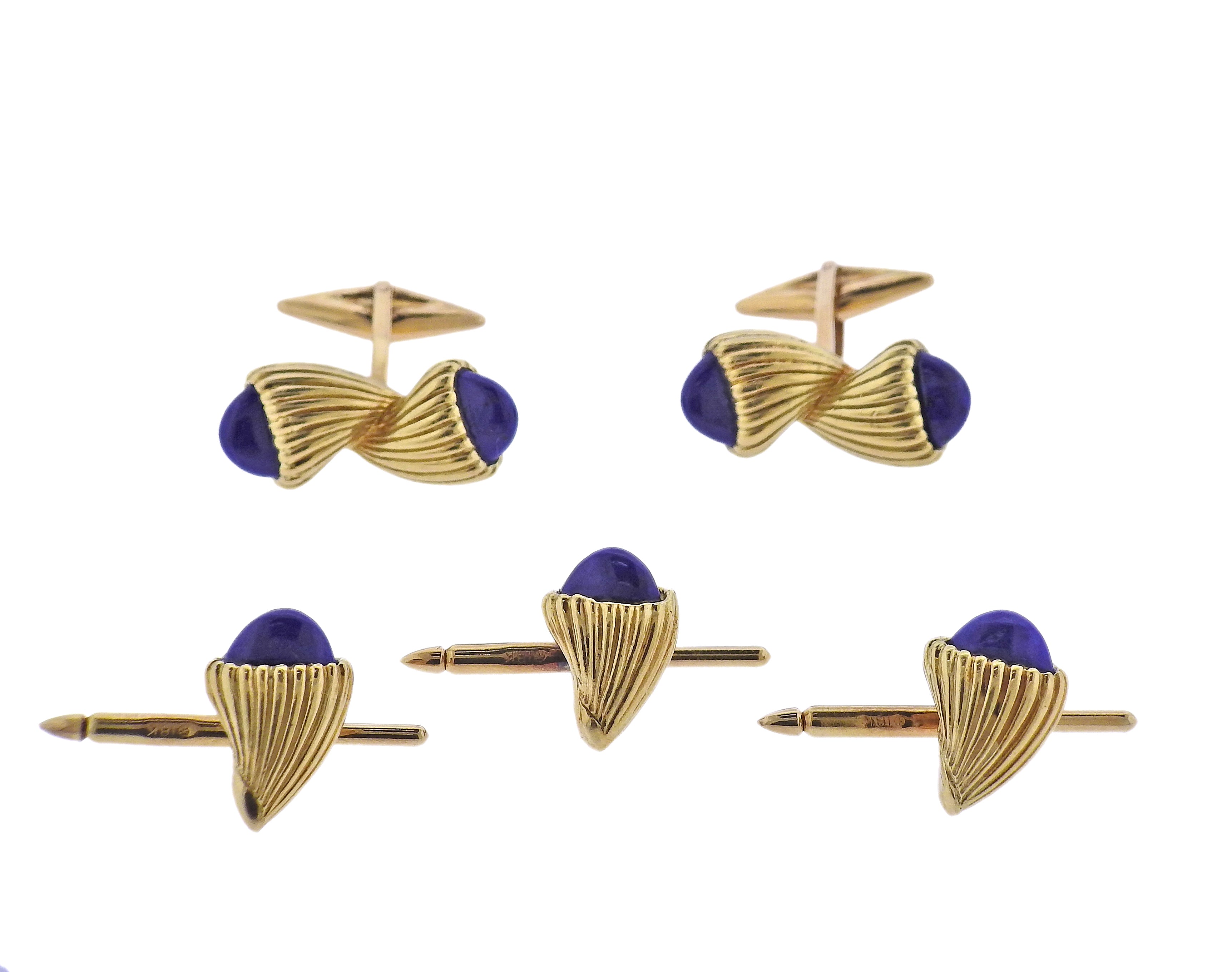 Aldo Cipullo 1970s Lapis Gold Cufflinks Stud Set