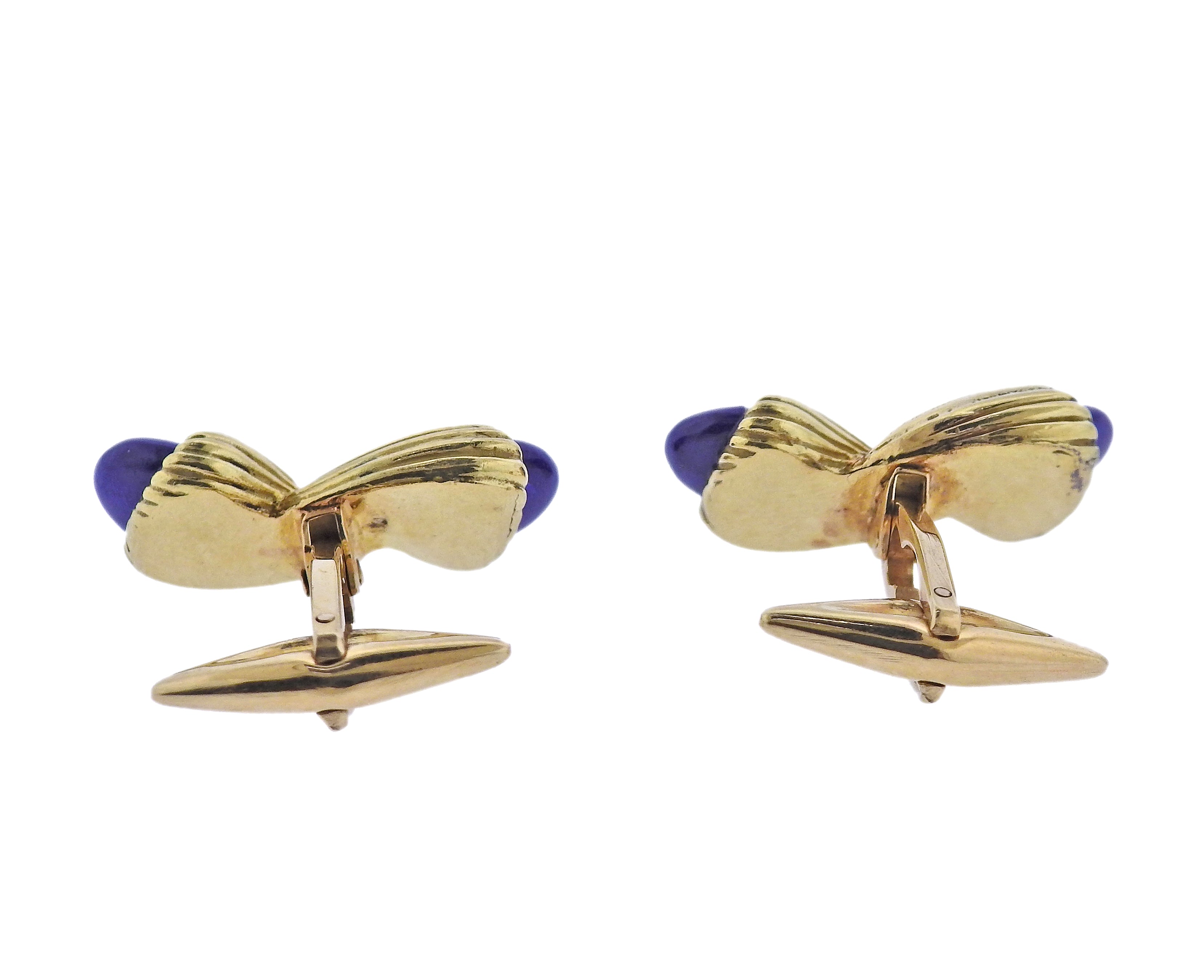 Aldo Cipullo 1970s Lapis Gold Cufflinks Stud Set