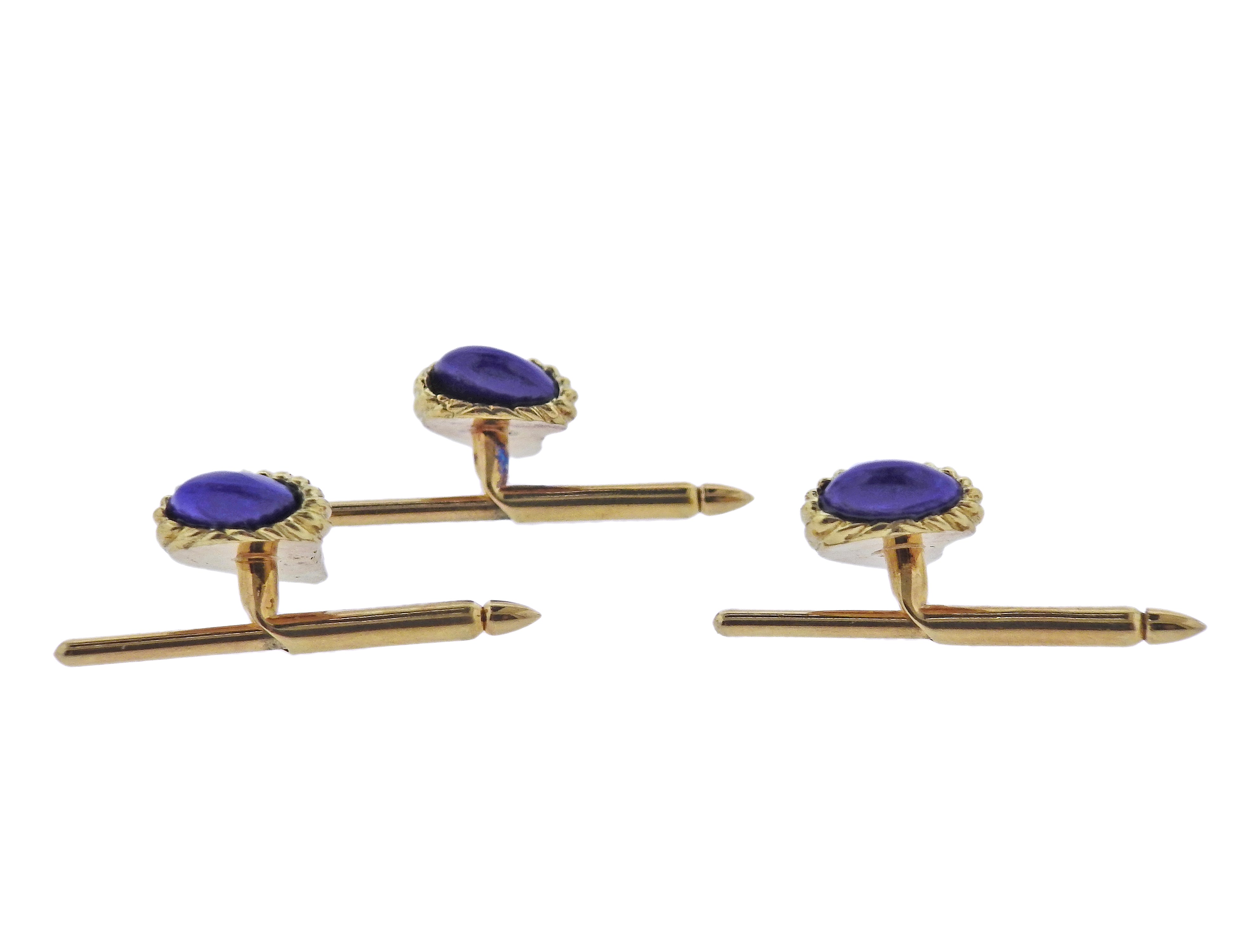 Aldo Cipullo 1970s Lapis Gold Cufflinks Stud Set