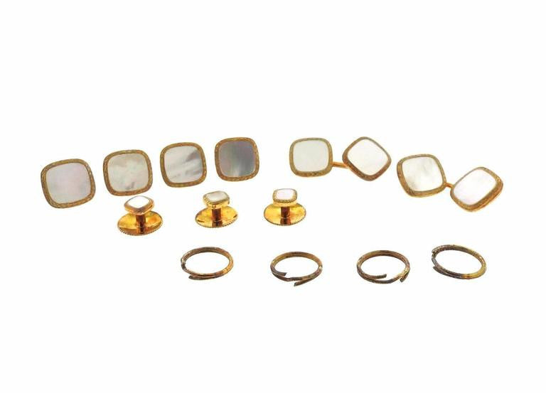 Garrard MOP and Onyx Gold Cufflink Button Stud Sets - Oak Gem