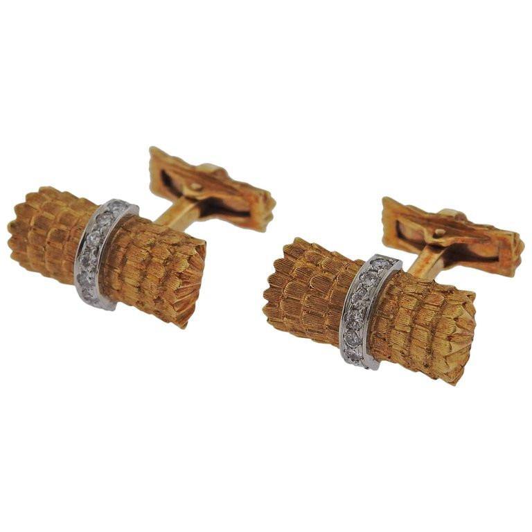 Tiffany & Co. Diamond Gold Cufflinks - Oak Gem