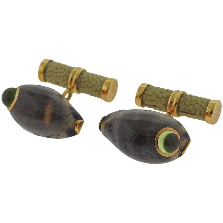 Trianon Gold Shell Peridot Cufflinks - Oak Gem