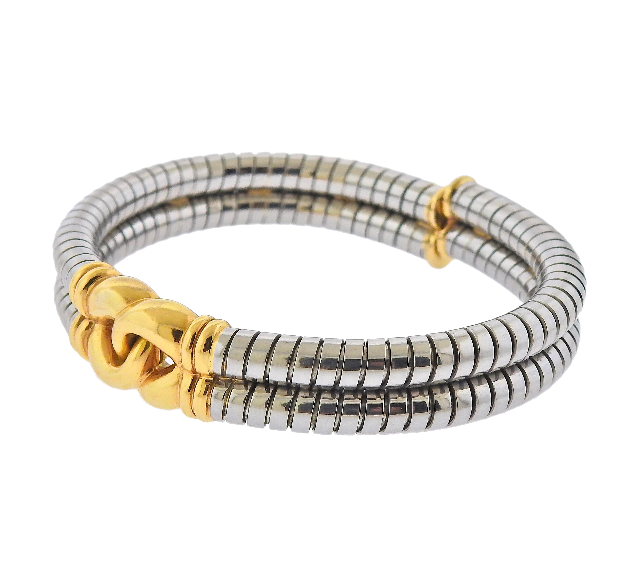 Bvlgari Bulgari Tubogas Gold Steel Cuff Bracelet - Oak Gem