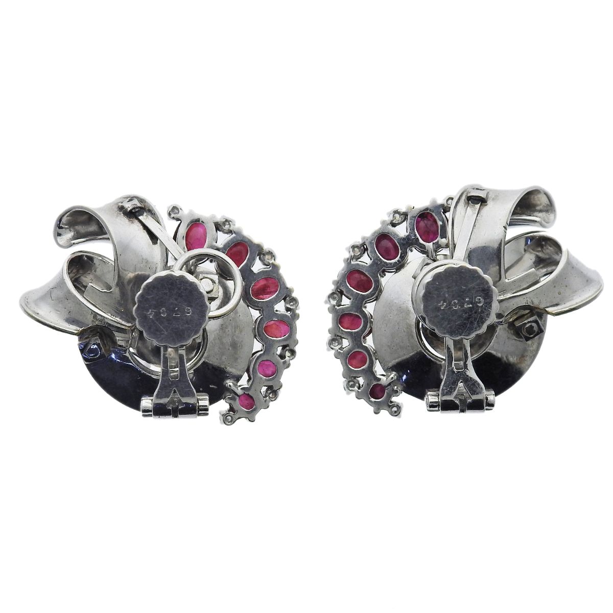 Trabert Hoeffer Mauboussin Retro Gold Ruby Diamond Sapphire Earrings