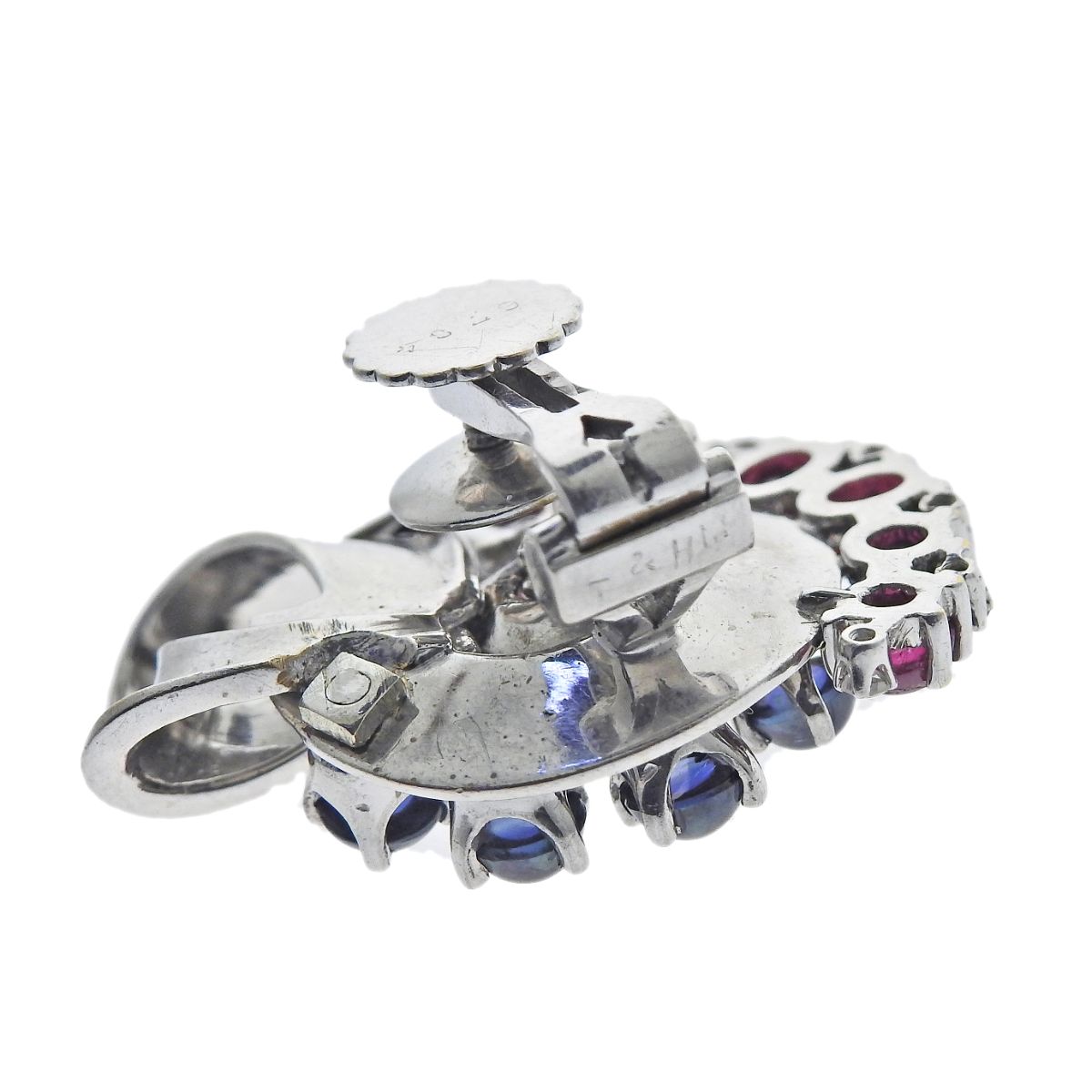 Trabert Hoeffer Mauboussin Retro Gold Ruby Diamond Sapphire Earrings