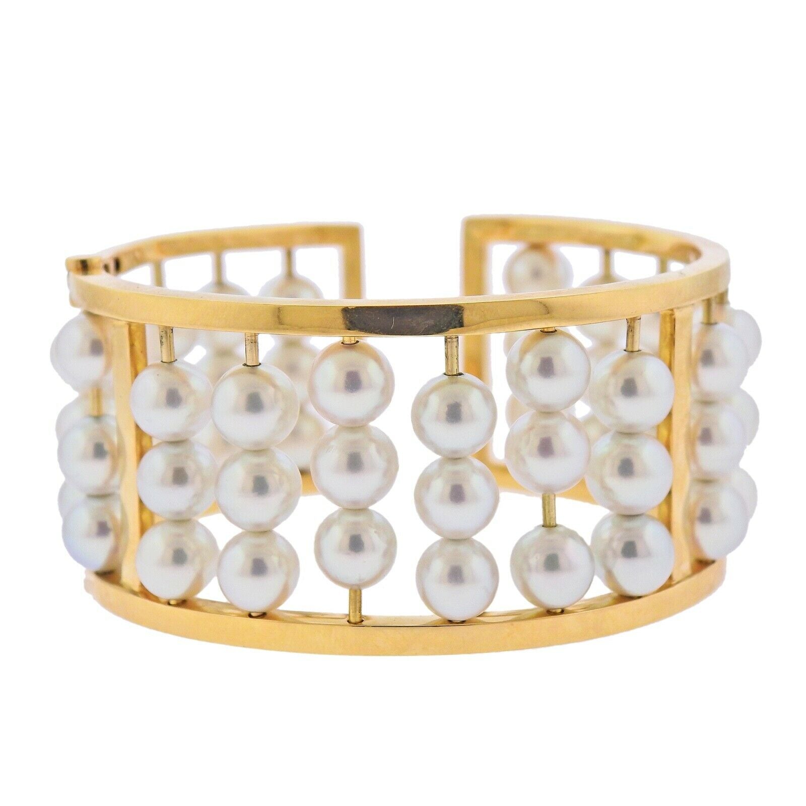 Assael Pearl Gold Wide Bangle Bracelet - Oak Gem