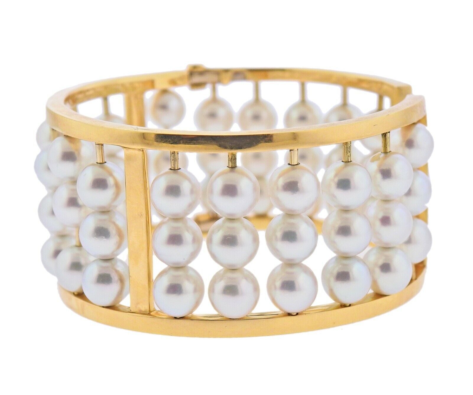 Assael Pearl Gold Wide Bangle Bracelet - Oak Gem