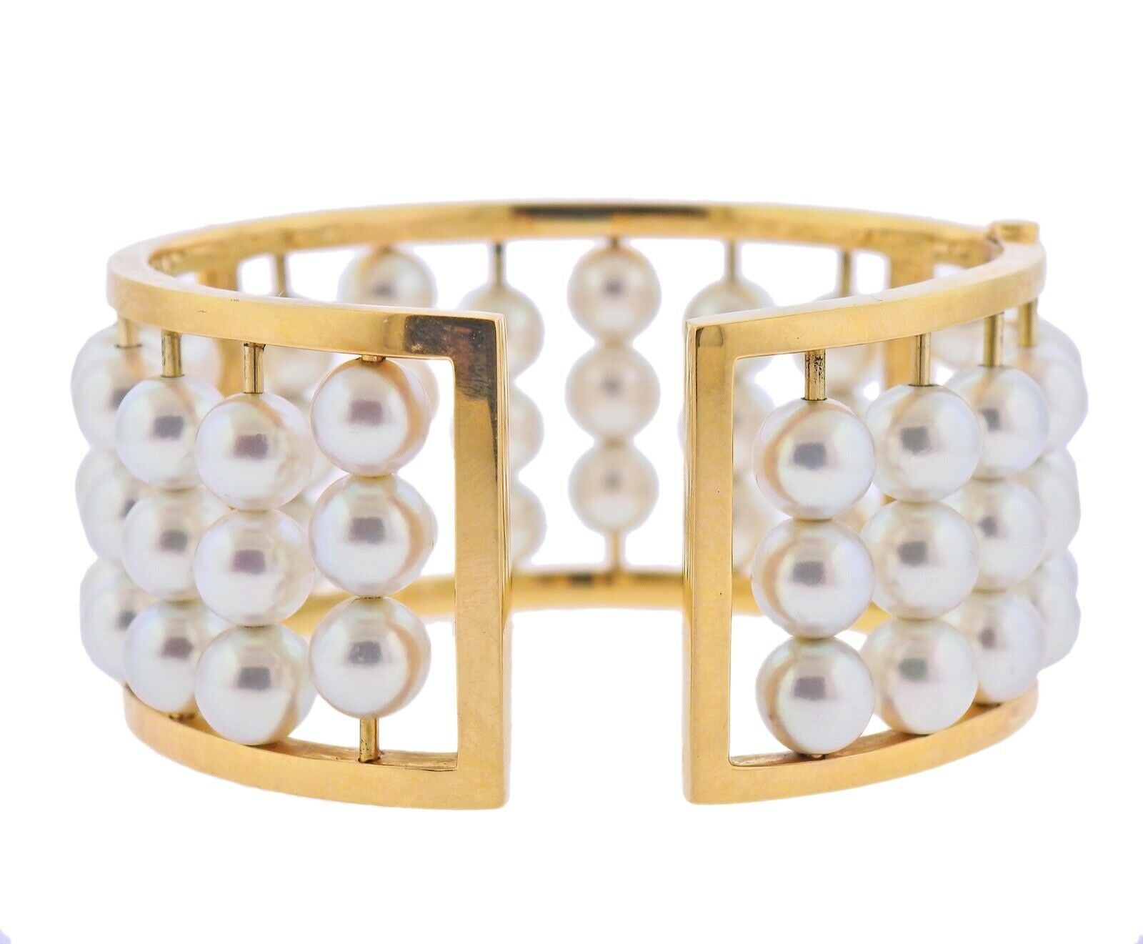 Assael Pearl Gold Wide Bangle Bracelet - Oak Gem