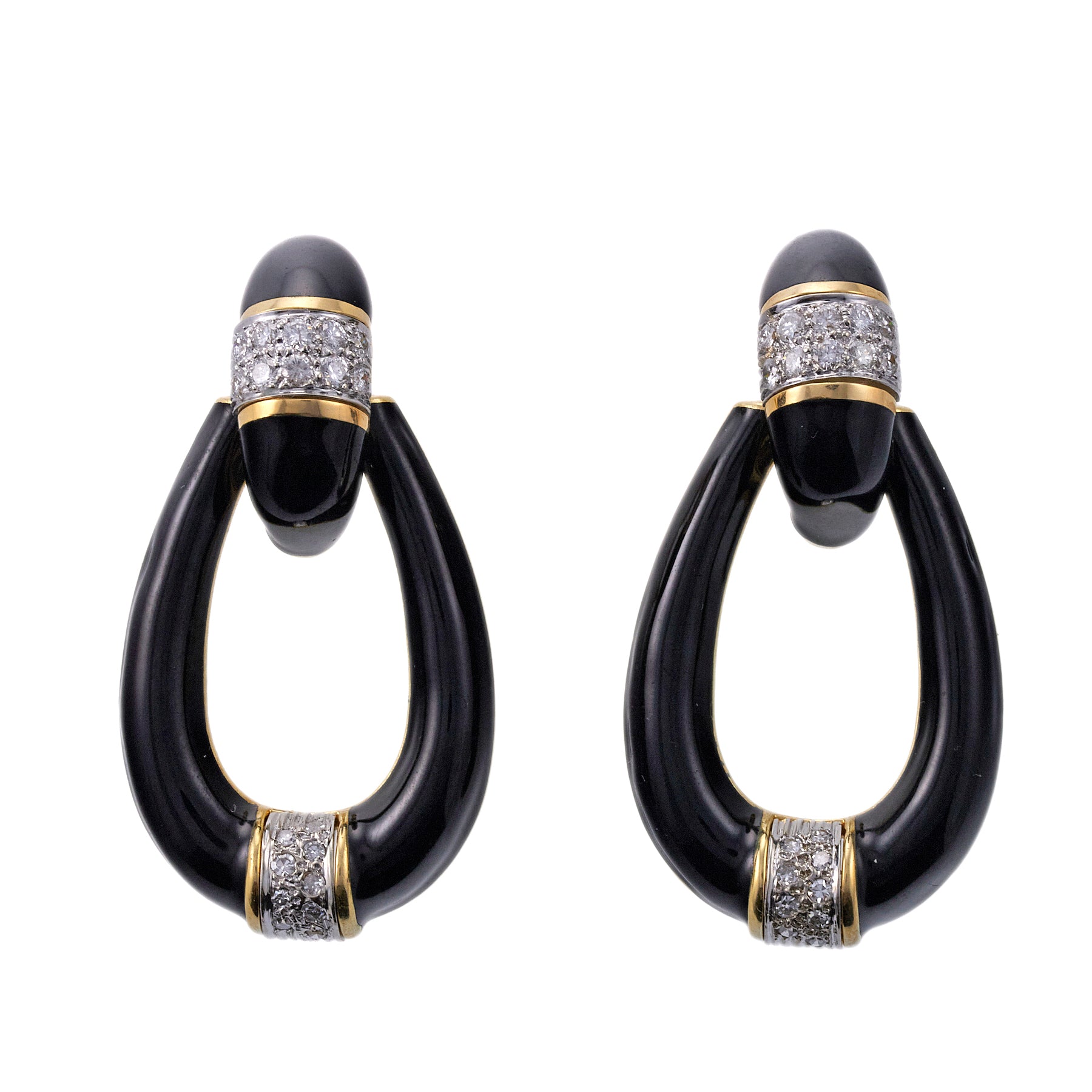 David Webb Gold Platinum Diamond Enamel Doorknocker Earrings