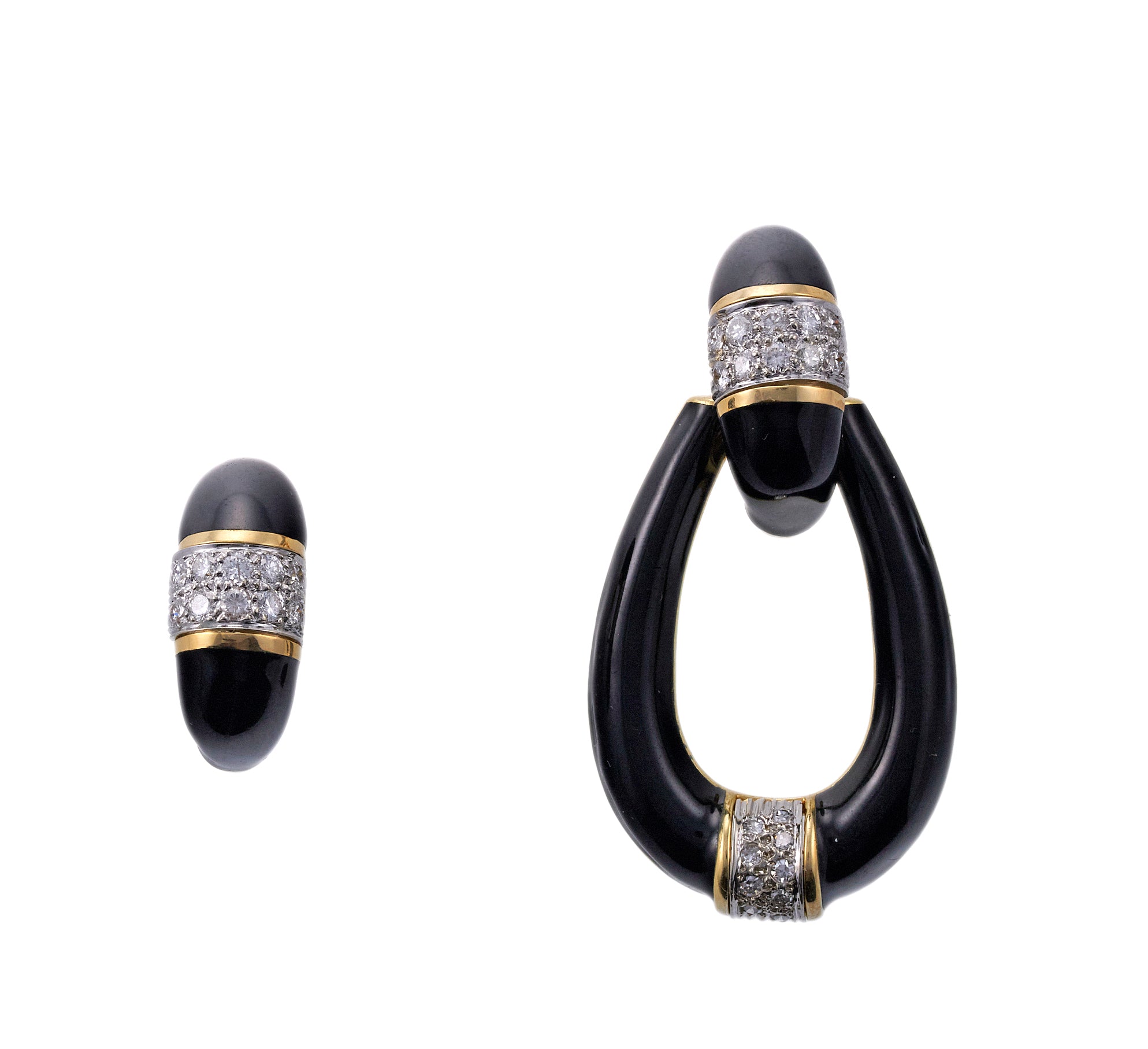 David Webb Gold Platinum Diamond Enamel Doorknocker Earrings