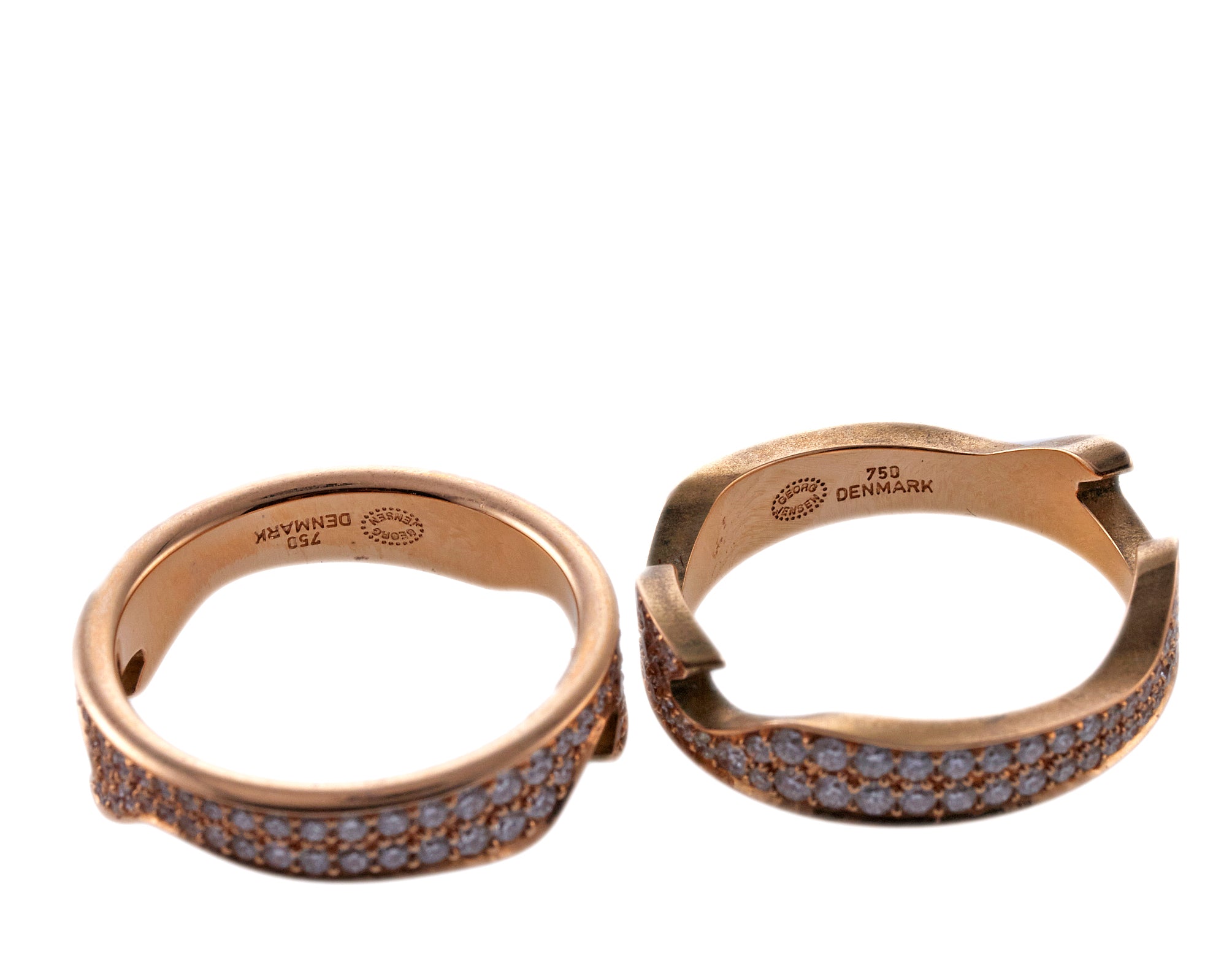 Georg Jensen Fusion Rose Gold Diamond Puzzle Ring Set #1370