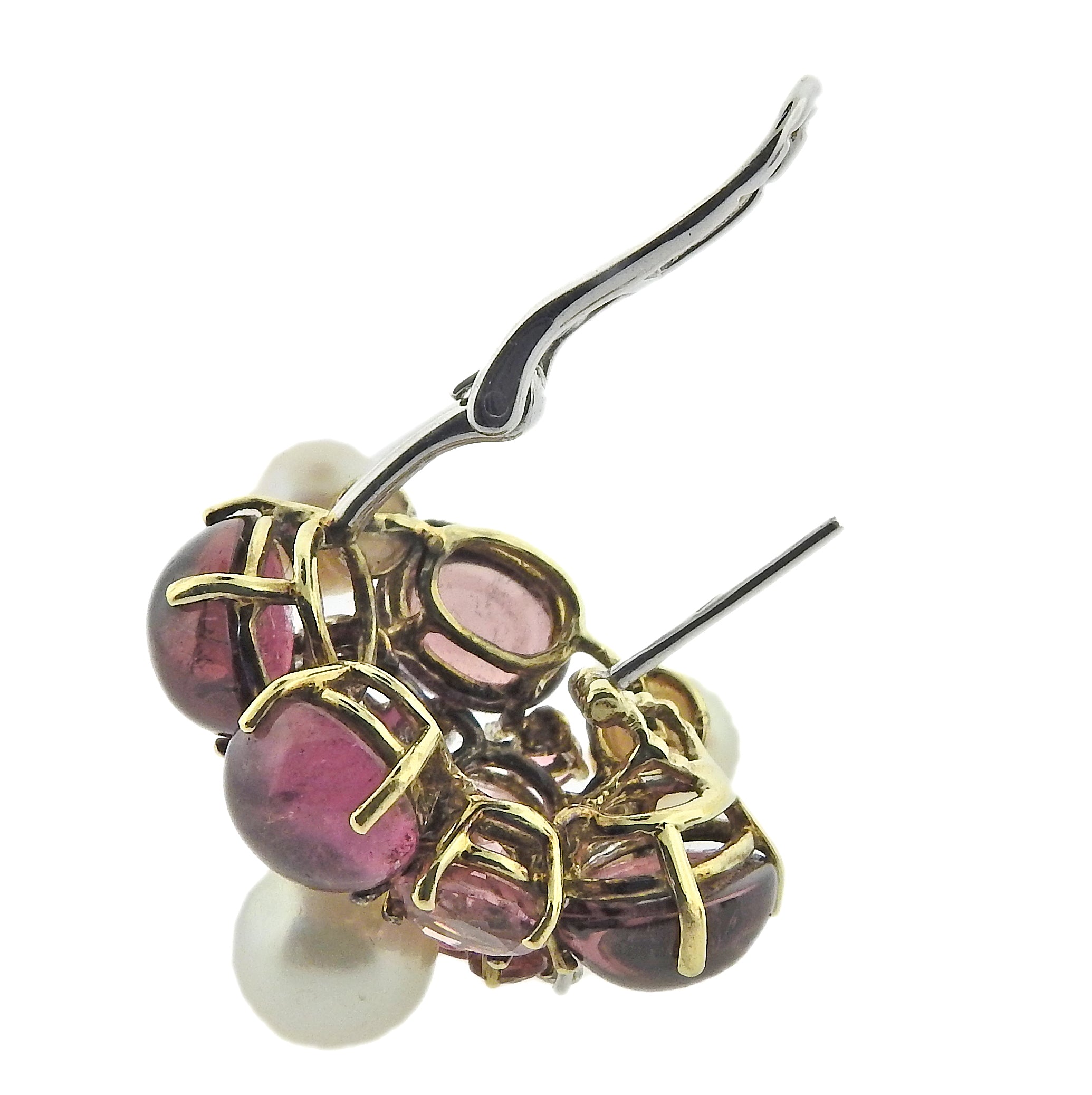 Gold Tourmaline Pearl Diamond Cluster Earrings