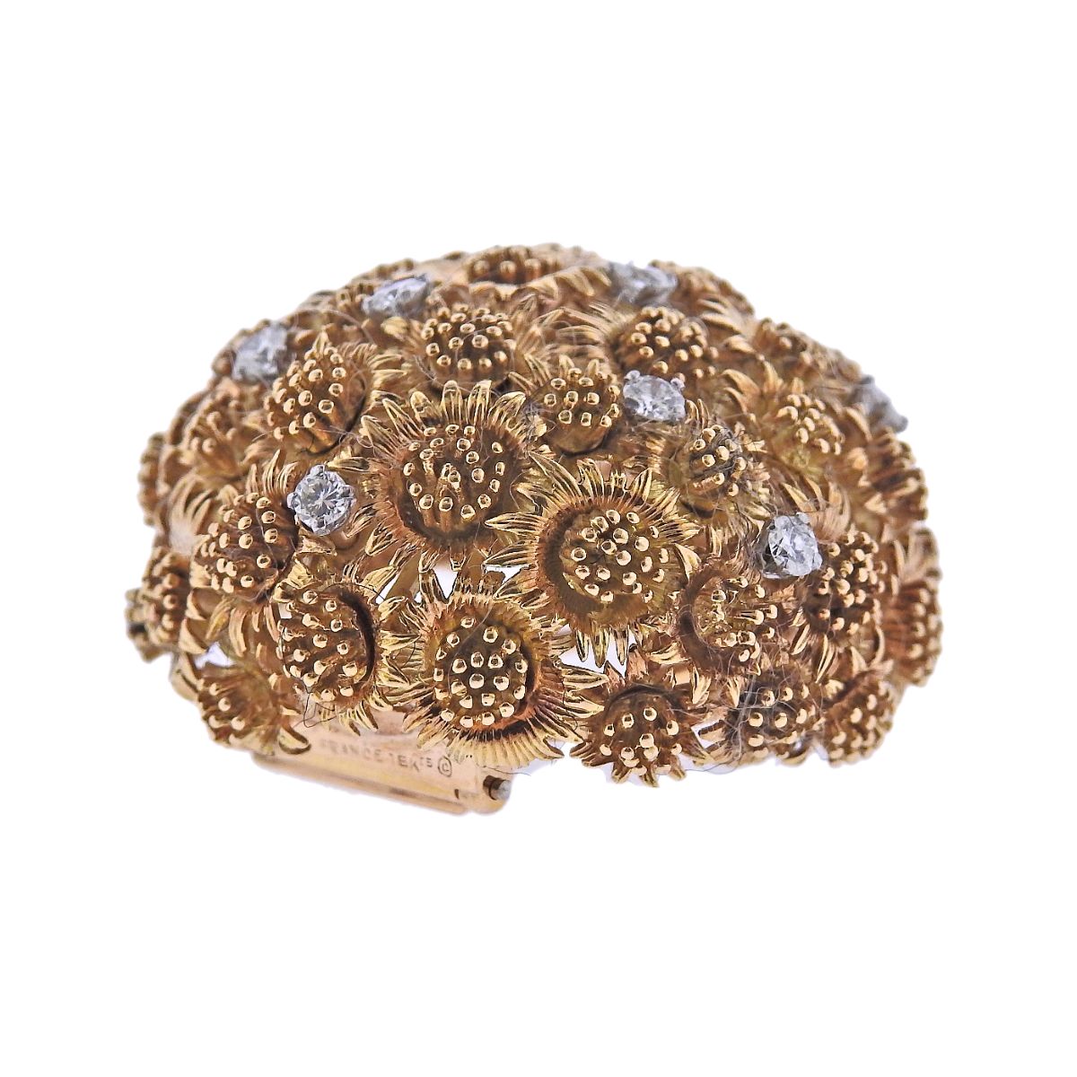 TIFFANY & CO FRANCE GOLD DIAMOND BROOCH PIN