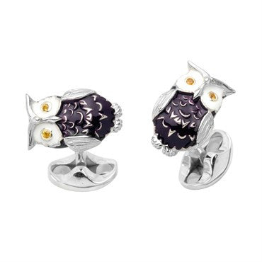 Deakin & Francis Sapphire Sterling Silver Owl Cufflinks - Oakgem.com