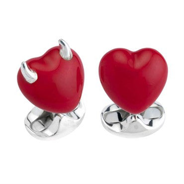 Deakin & Francis Enamel Sterling Good and Bad Heart Cufflinks - Oak Gem