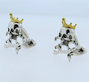 Deakin & Francis Sterling Silver Skull Crown Cufflinks - Oak Gem
