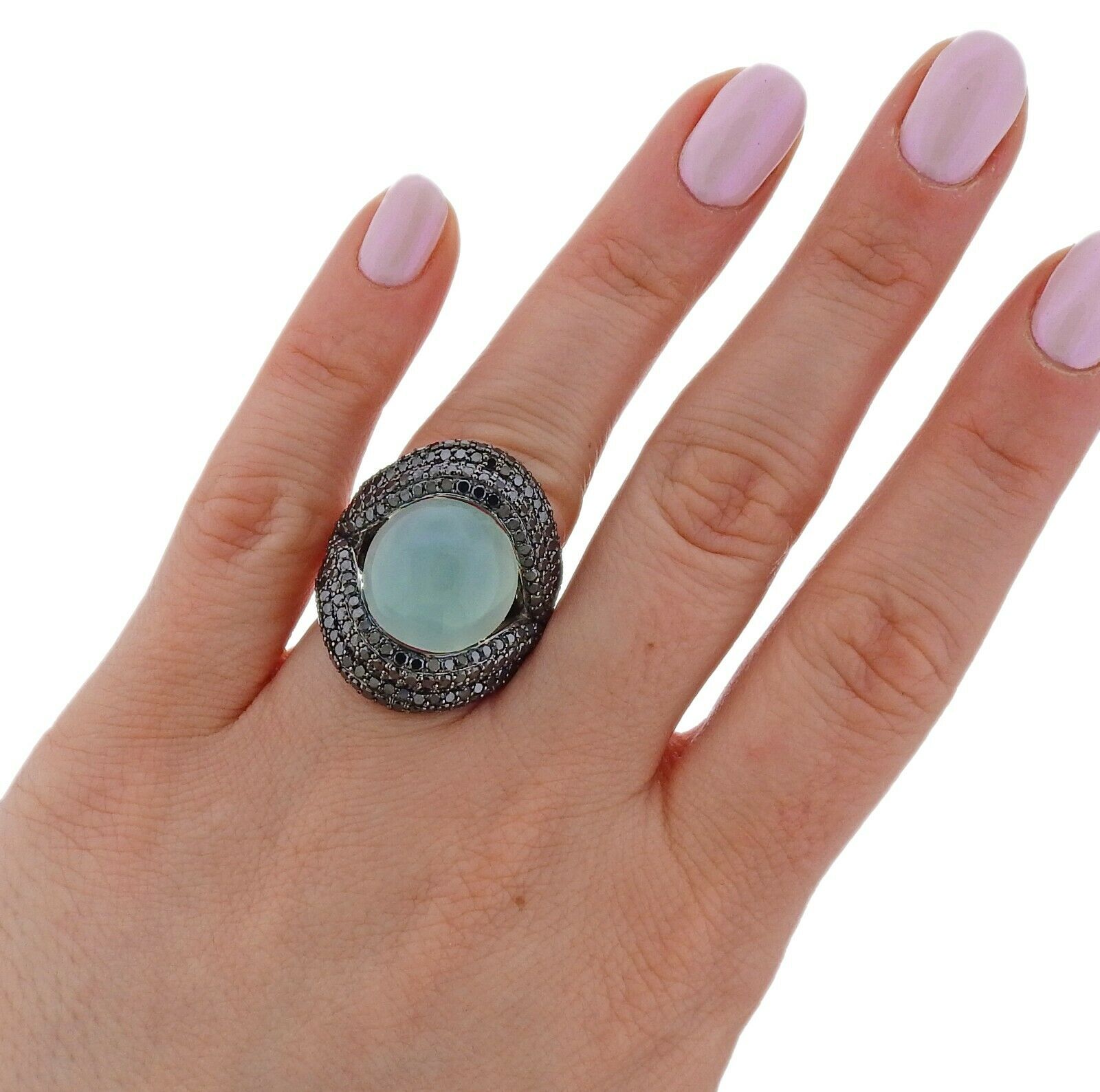 Italian 3.82ctw Black Diamond Gemstone Gold Cocktail Ring - Oak Gem
