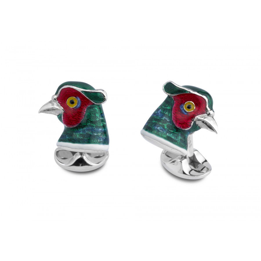 Deakin & Francis Pheasant Head Enamel Silver Cufflinks - Oak Gem
