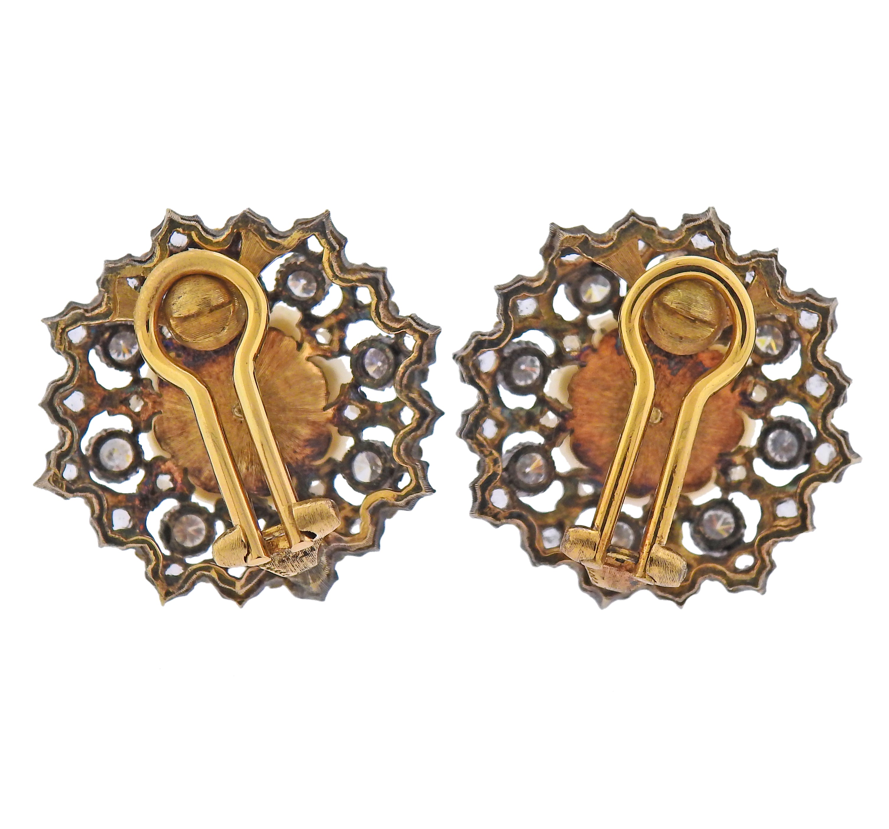 Buccellati South Sea Pearl Diamond Gold Silver Earrings - Oak Gem