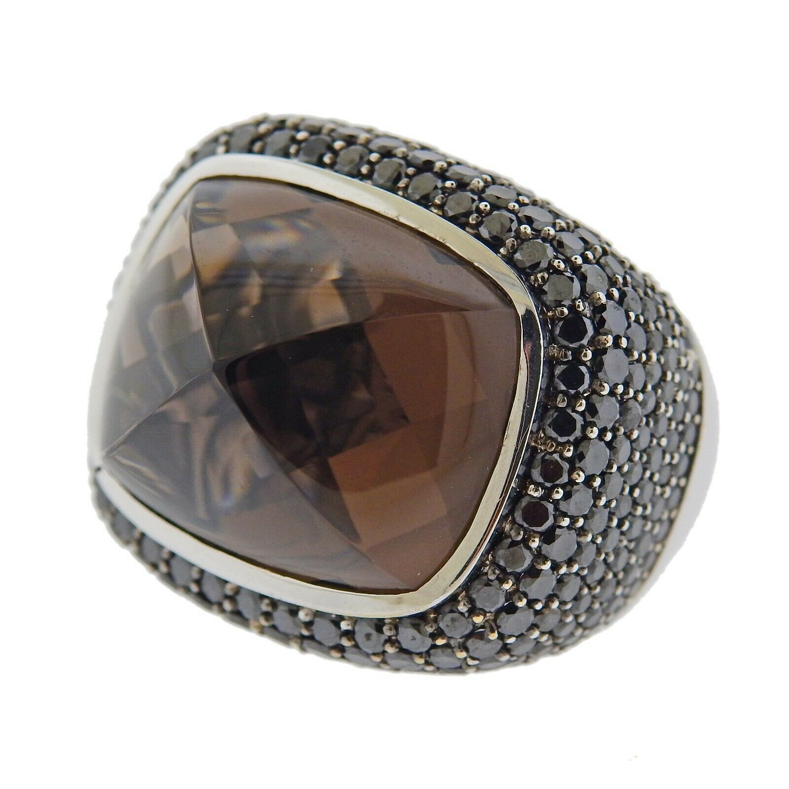 Italian 5.08ctw Black Diamond Smokey Topaz Gold Ring - Oak Gem