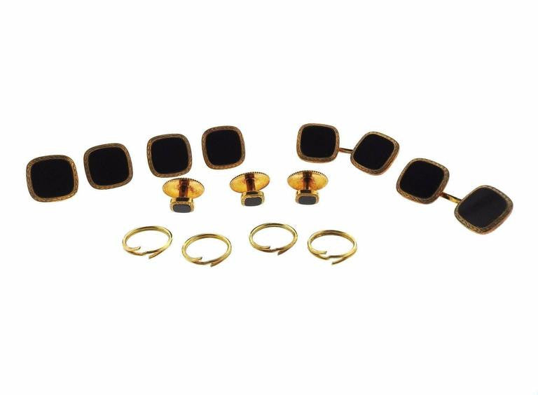 Garrard MOP and Onyx Gold Cufflink Button Stud Sets - Oak Gem
