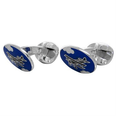 Deakin & Francis Sterling Silver Enamel Biplane Oval Cufflinks - Oak Gem