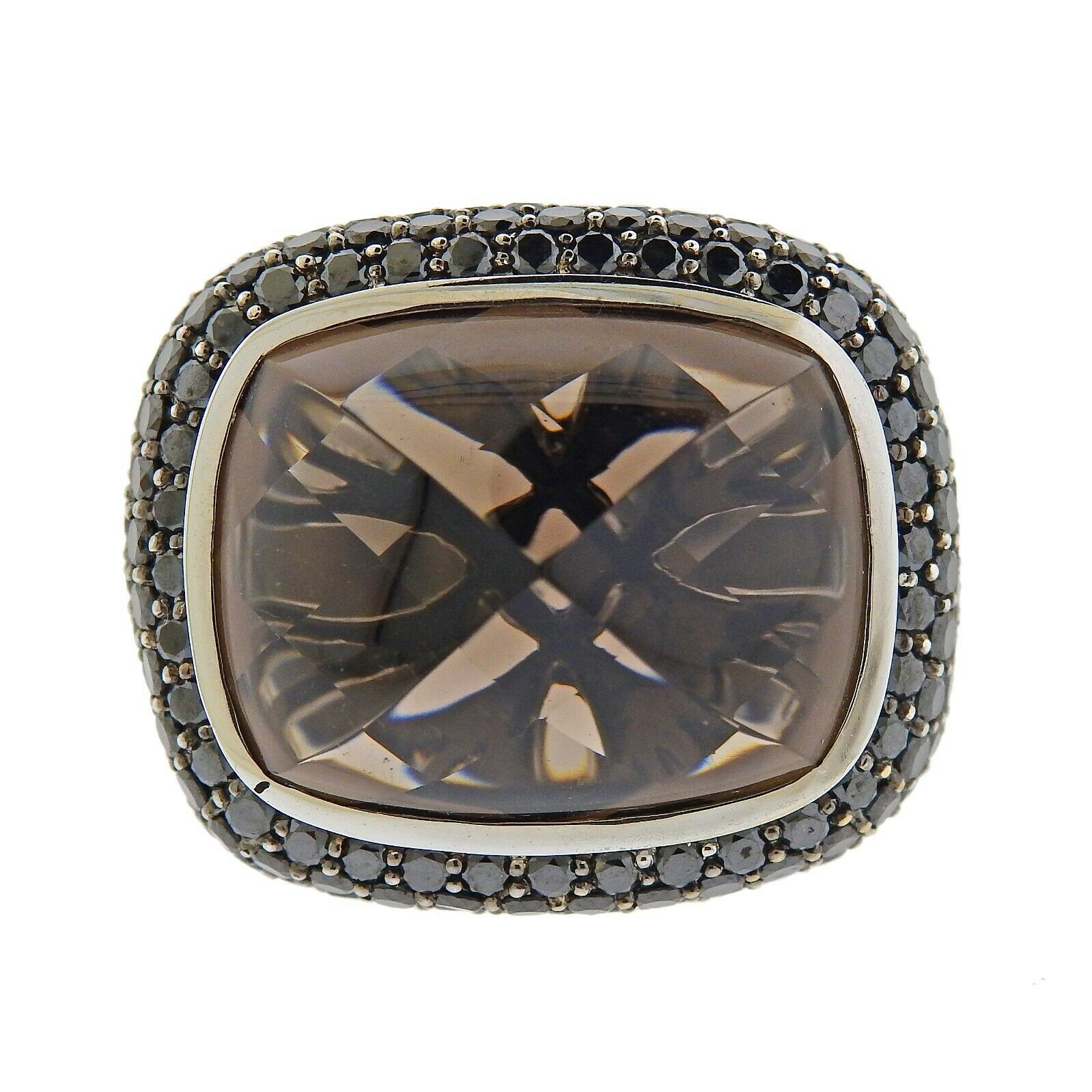 Italian 5.08ctw Black Diamond Smokey Topaz Gold Ring - Oak Gem