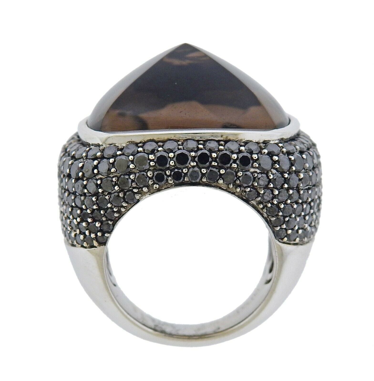 Italian 5.08ctw Black Diamond Smokey Topaz Gold Ring - Oak Gem
