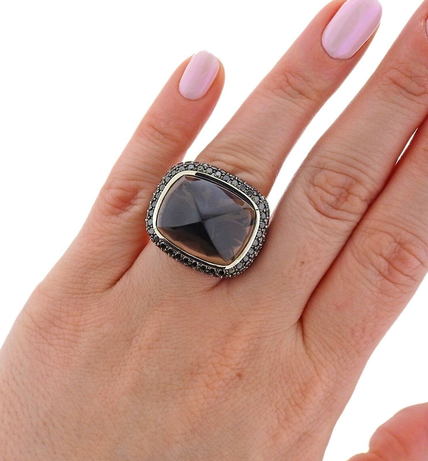 Italian 5.08ctw Black Diamond Smokey Topaz Gold Ring - Oak Gem