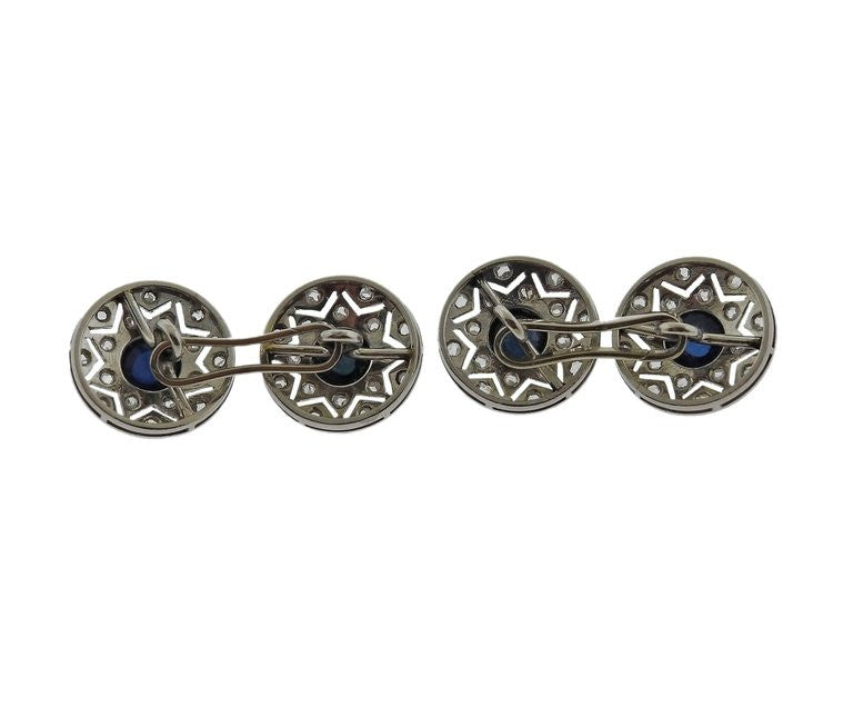Art Deco Diamond Sapphire Platinum Cufflinks - Oak Gem