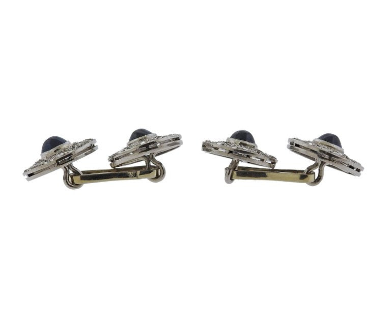 Art Deco Diamond Sapphire Platinum Cufflinks - Oak Gem