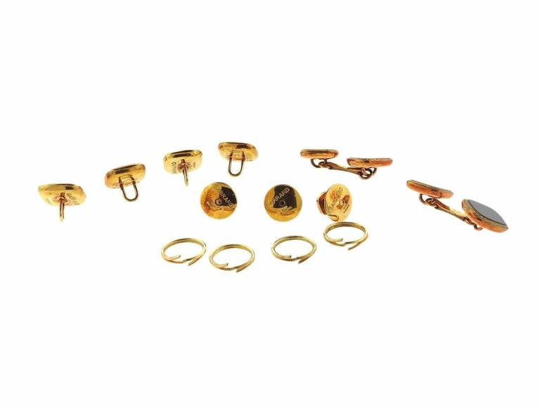 Garrard MOP and Onyx Gold Cufflink Button Stud Sets - Oak Gem