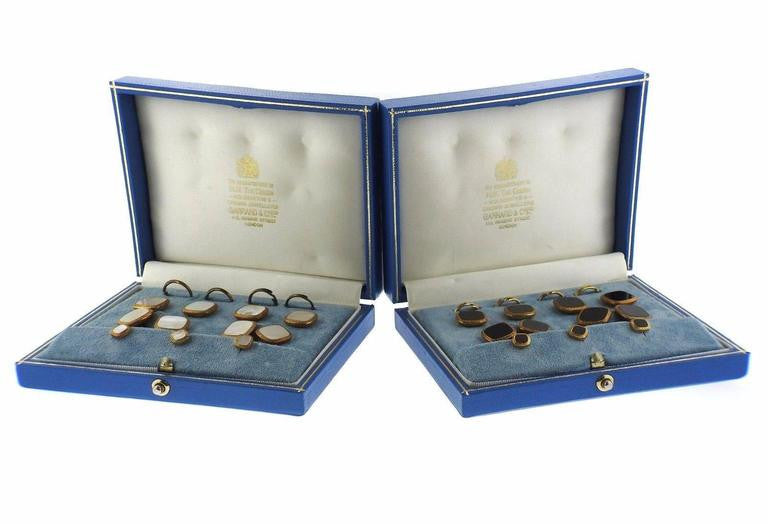 Garrard MOP and Onyx Gold Cufflink Button Stud Sets - Oak Gem