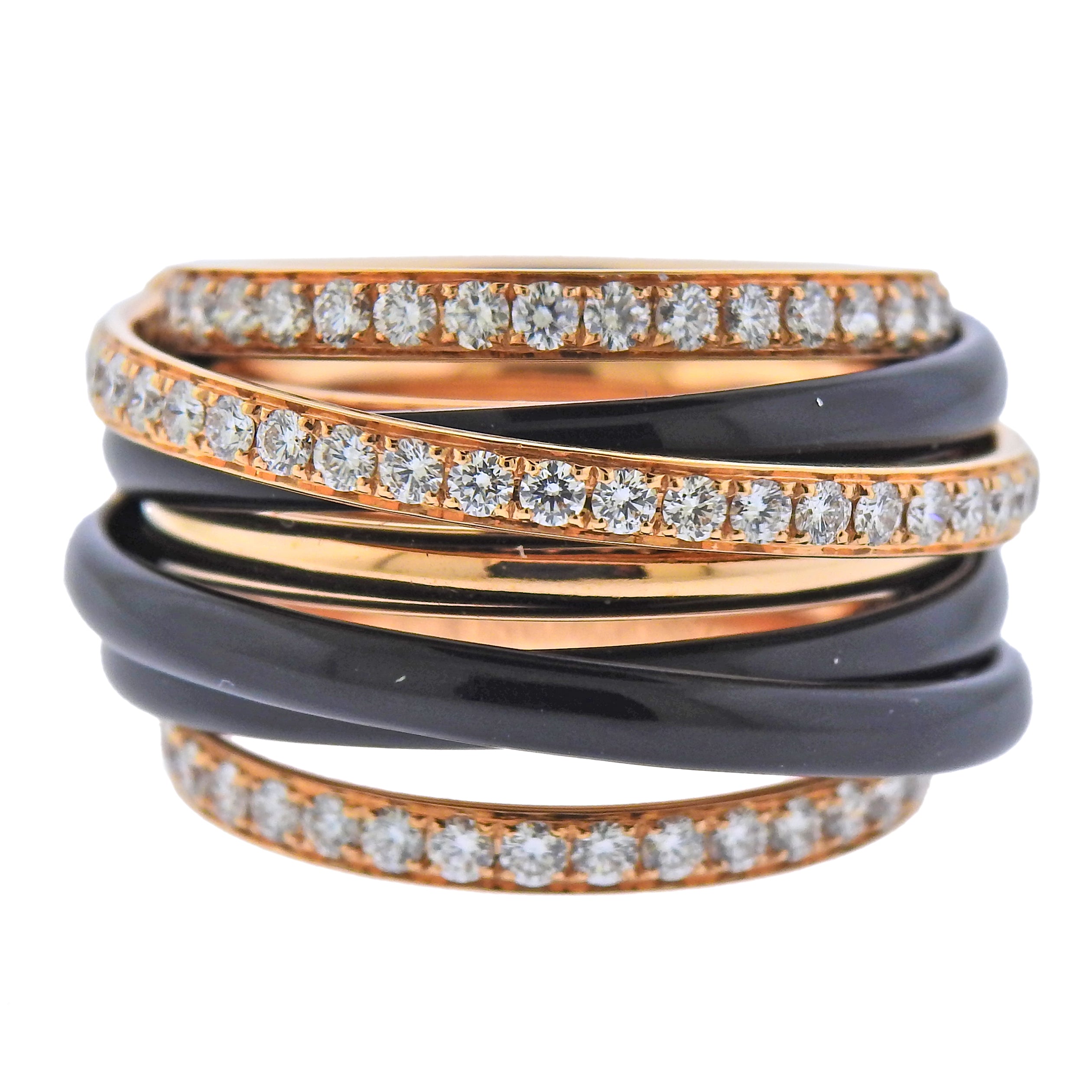 De Grisogono Allegra Rose Gold Black Ceramic Diamond Ring - Oak Gem