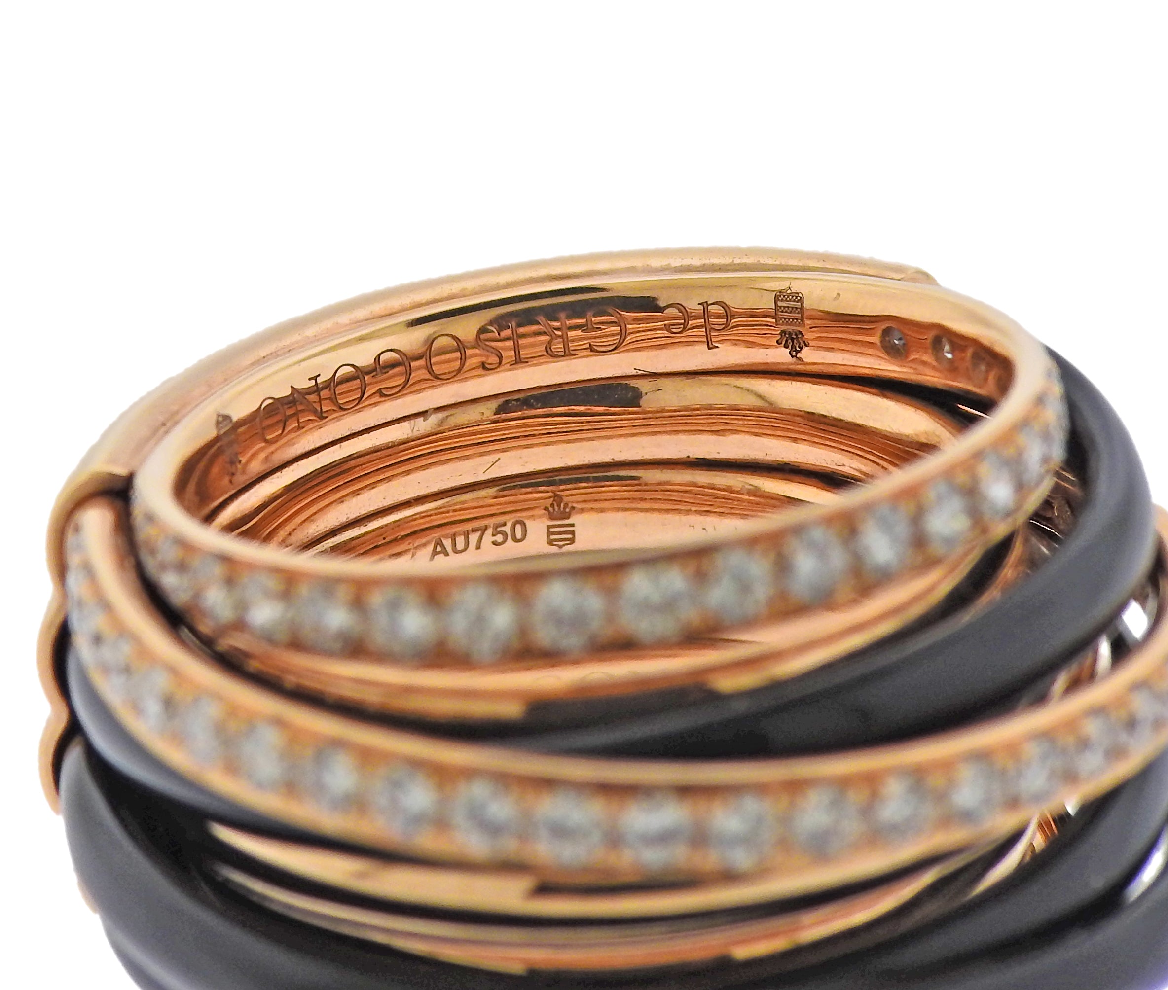 De Grisogono Allegra Rose Gold Black Ceramic Diamond Ring - Oak Gem