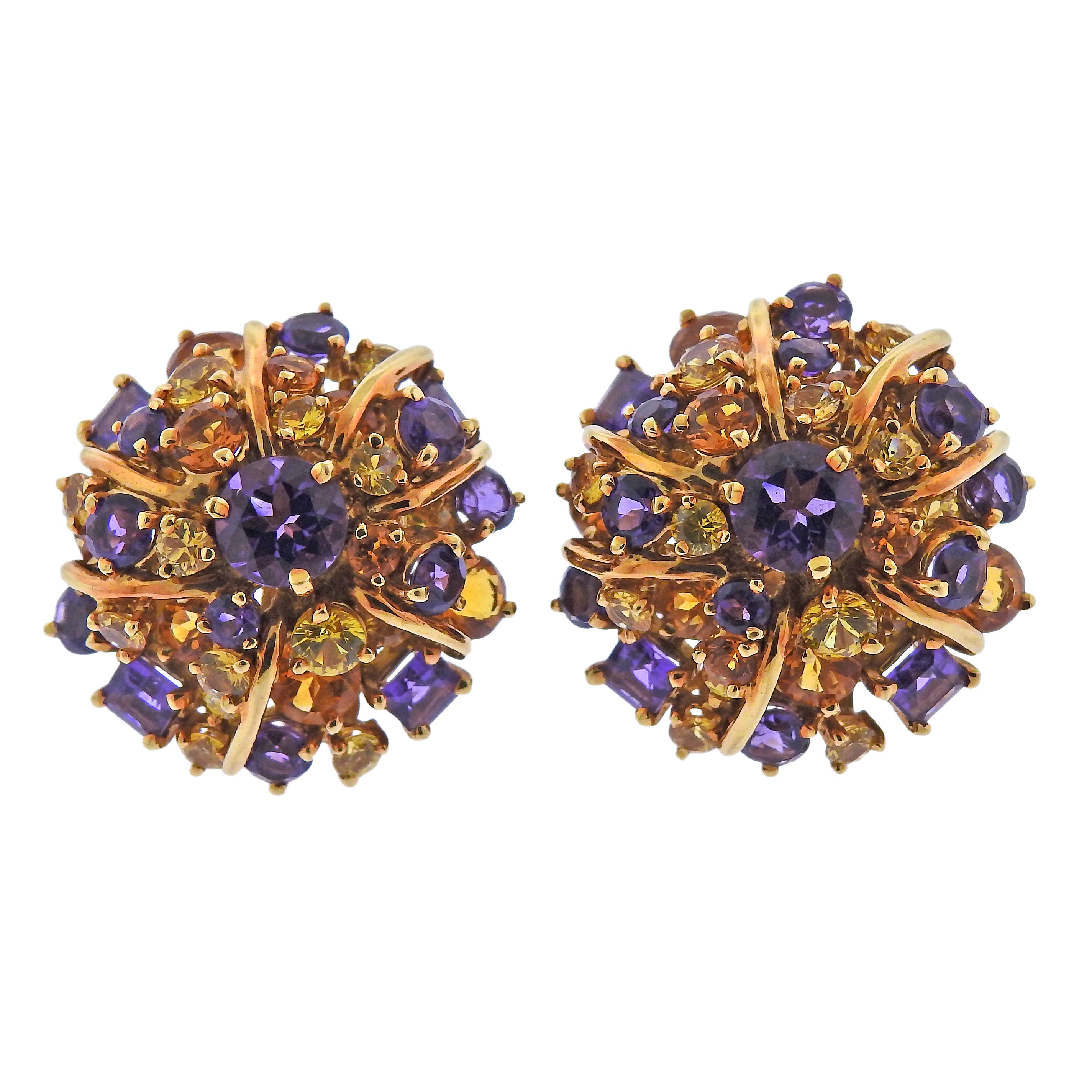 Seaman Schepps Amethyst Citrine Gold Cocktail Earrings - Oak Gem