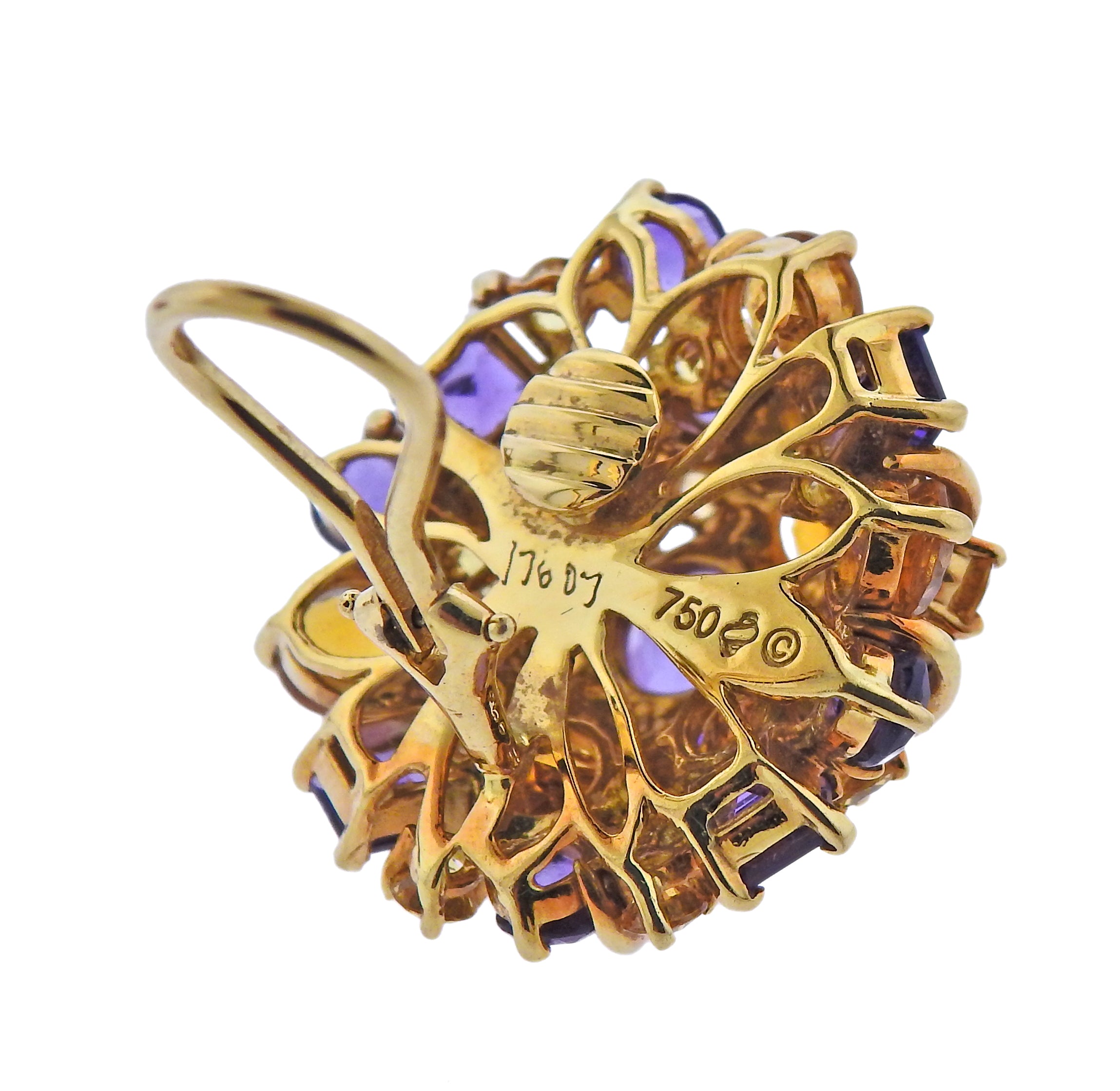 Seaman Schepps Amethyst Citrine Gold Cocktail Earrings - Oak Gem