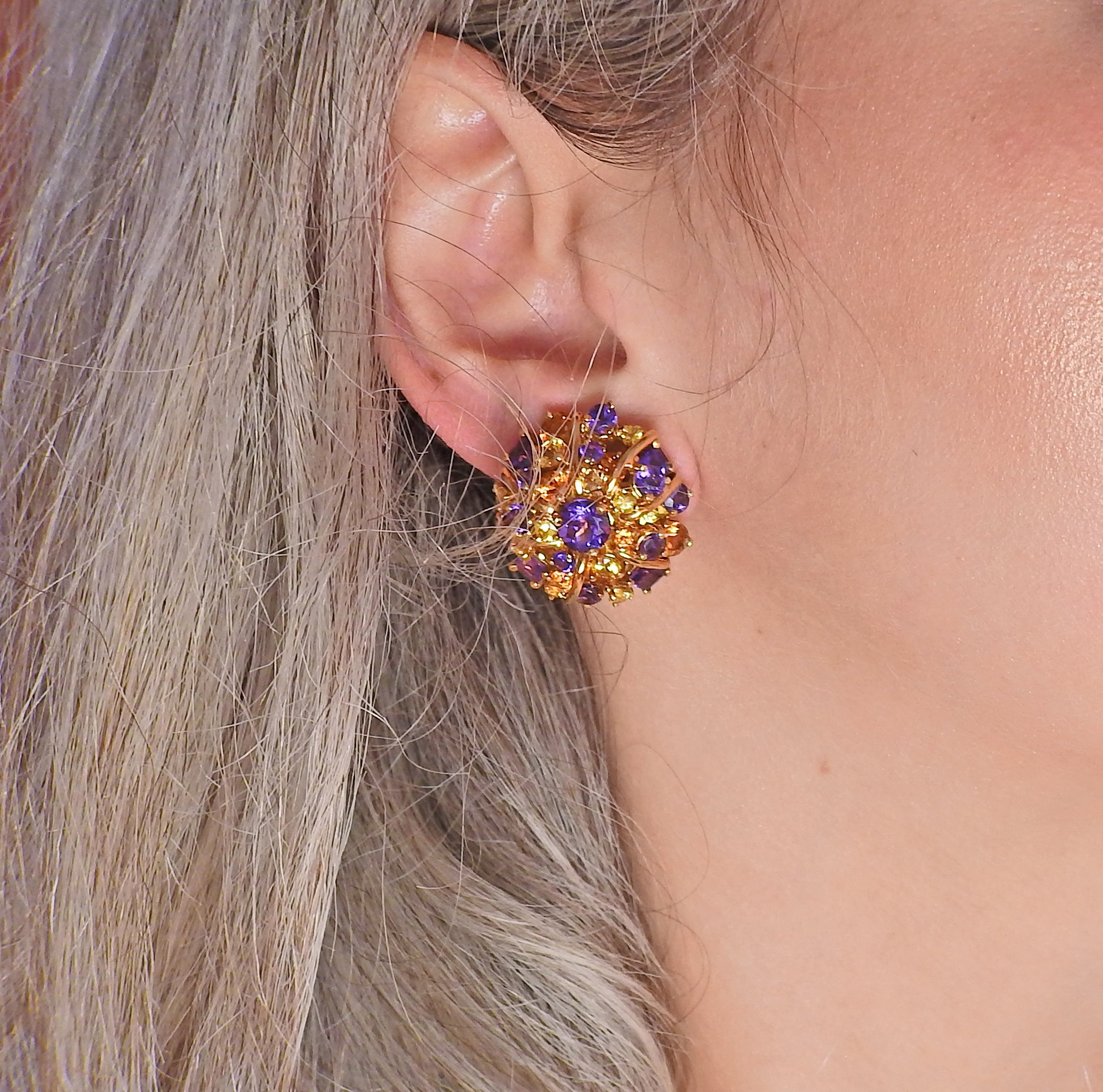 Seaman Schepps Amethyst Citrine Gold Cocktail Earrings - Oak Gem