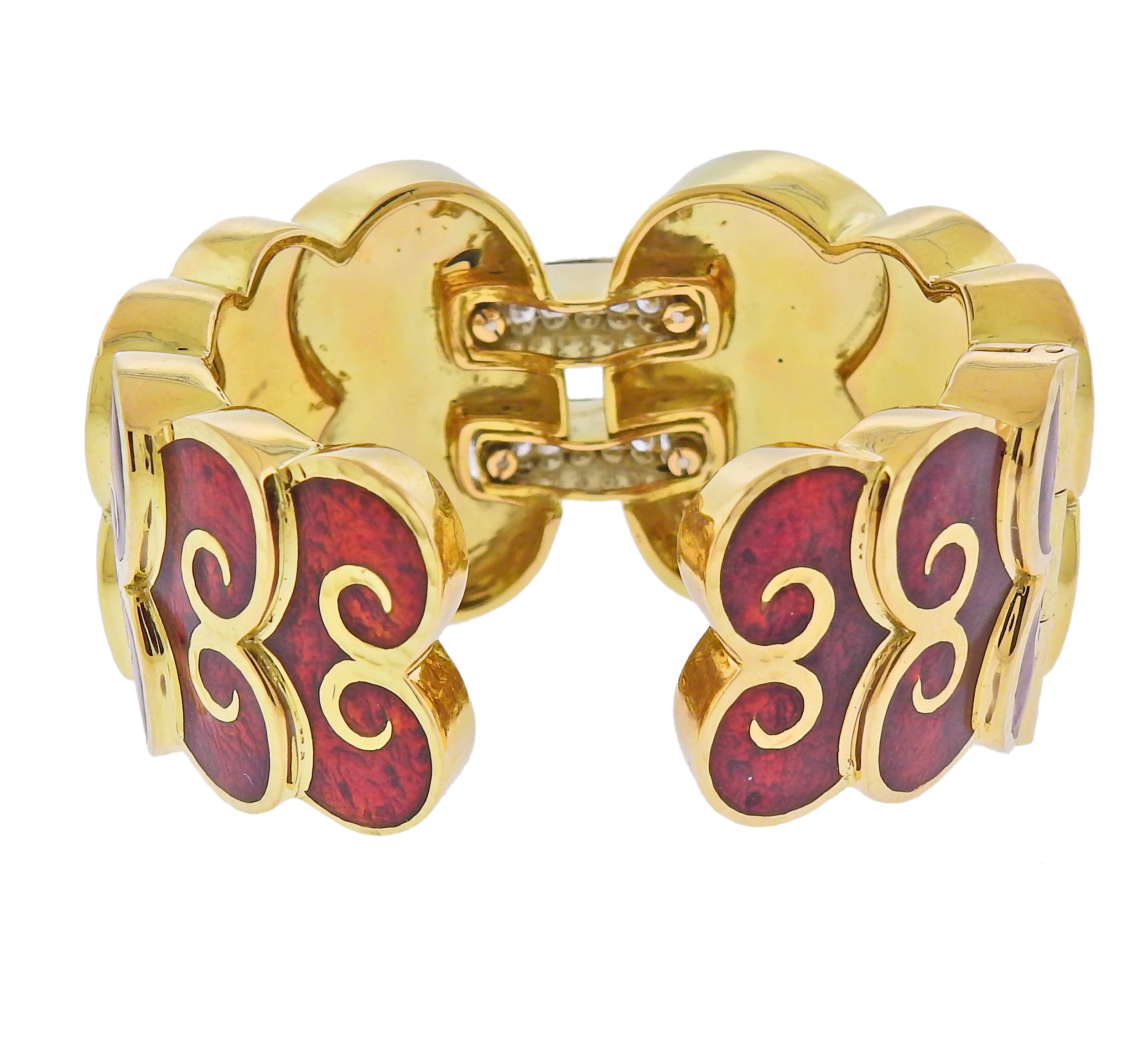 David Webb Diamond Enamel Gold Platinum Swirl Cuff Bracelet - Oak Gem