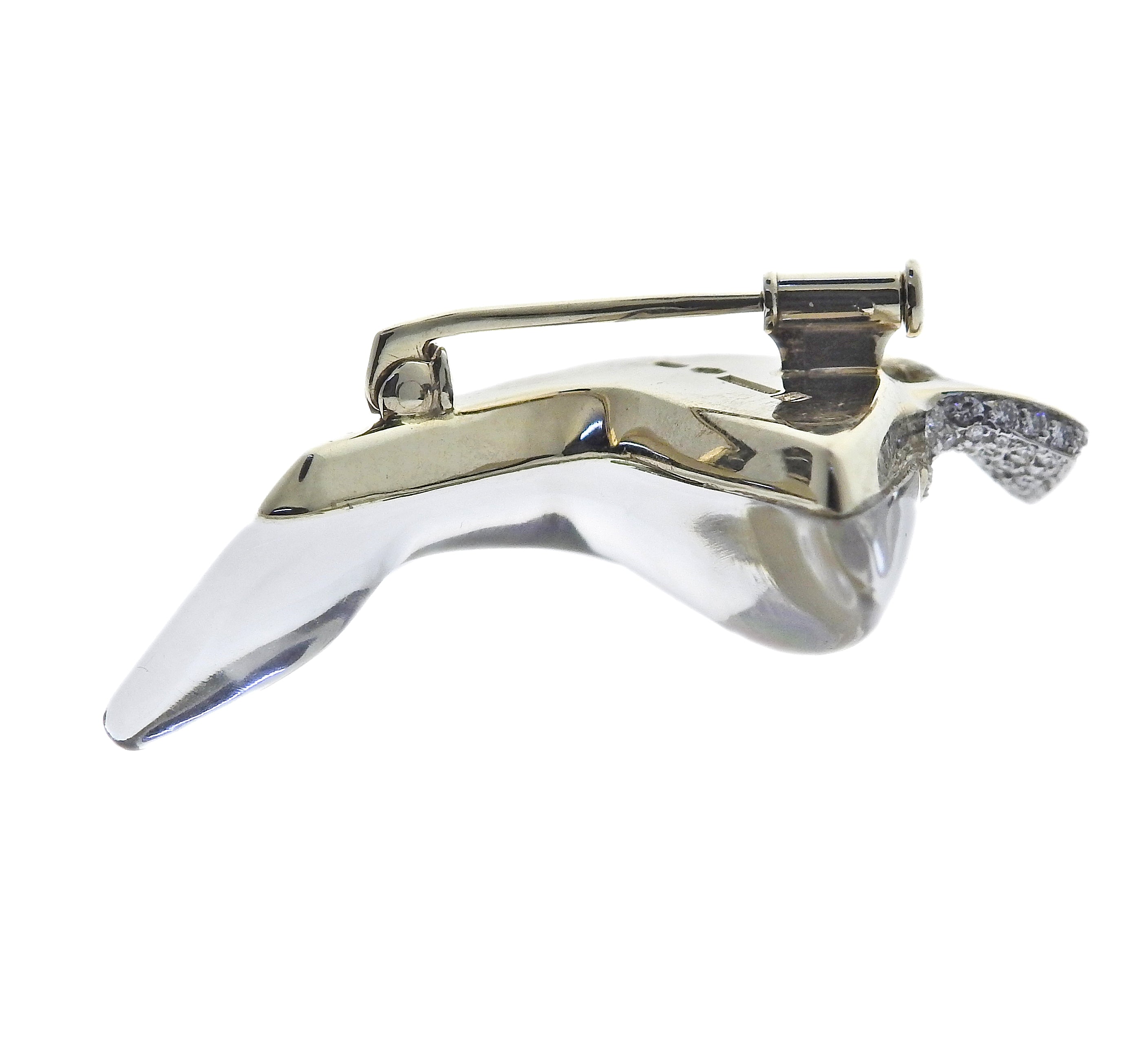 Vhernier Gold Crystal Mother of Pearl Diamond Duck Brooch
