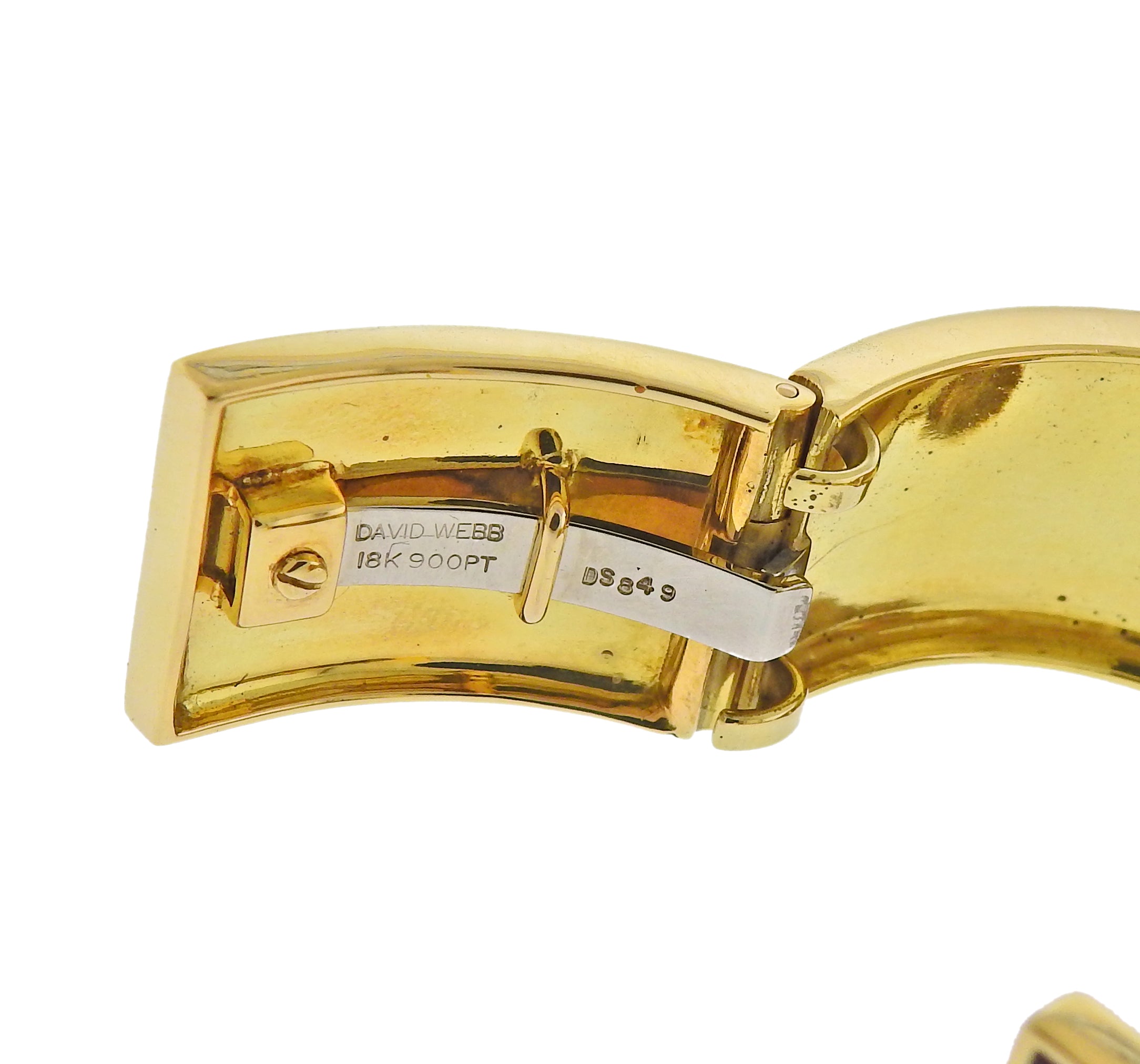 David Webb Diamond Gold Platinum Red Enamel Buckle Cuff Bracelet - Oak Gem
