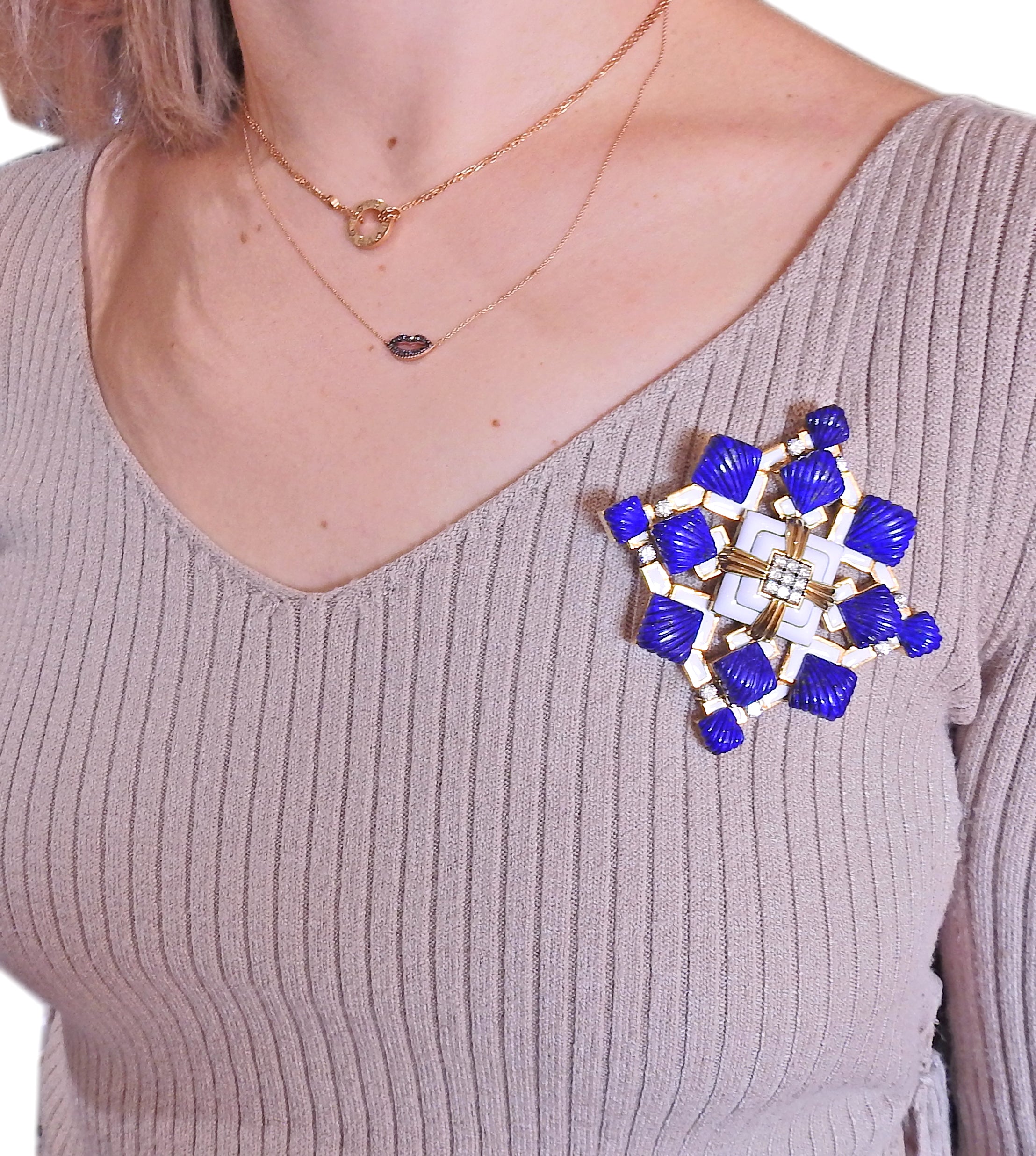 David Webb Heraldic Lapis Diamond Enamel Gold Platinum Brooch Pendant - Oak Gem
