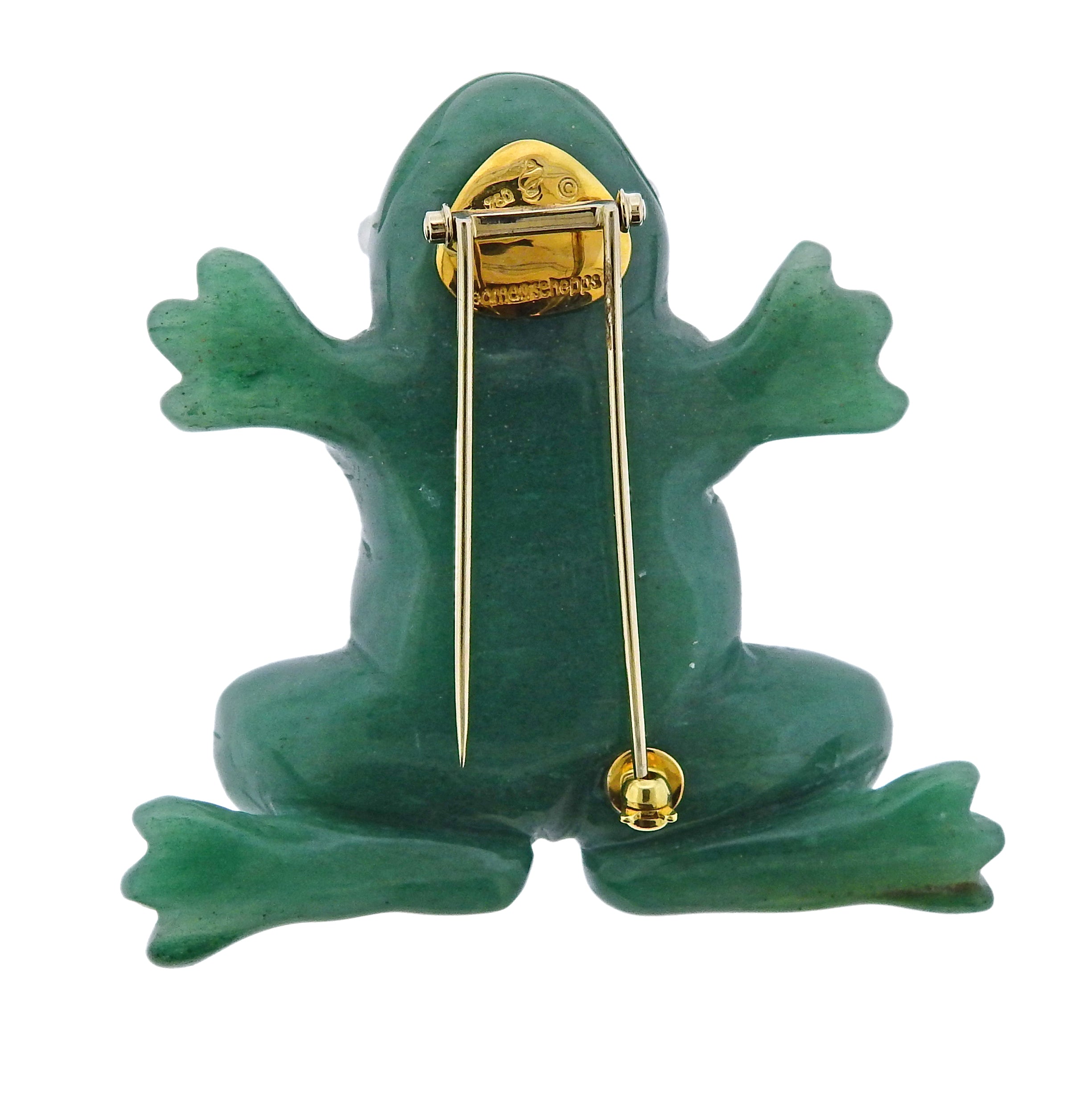 Seaman Schepps Aventurine Coral Pearl Gold Large Frog Brooch - Oak Gem