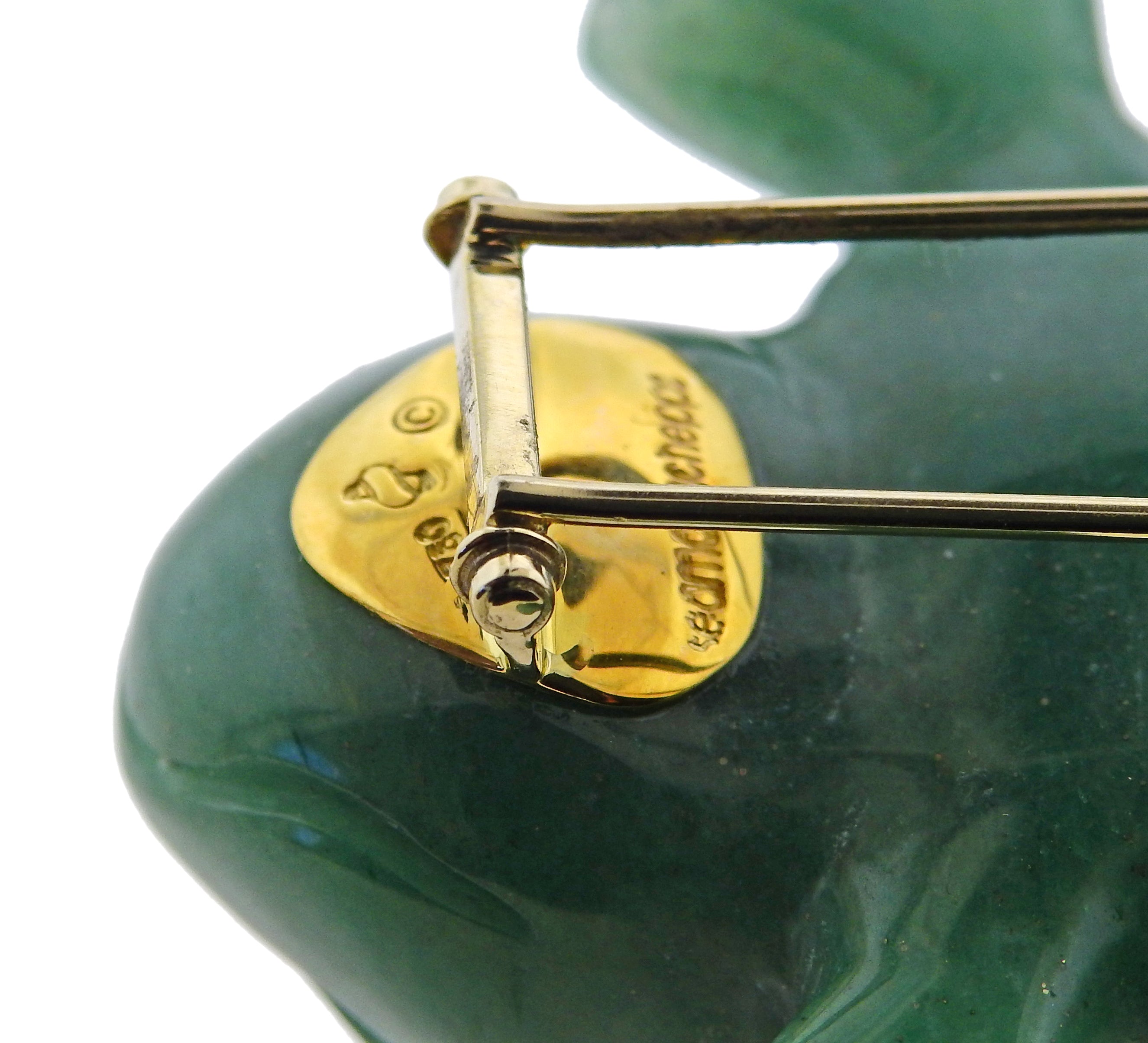 Seaman Schepps Aventurine Coral Pearl Gold Large Frog Brooch - Oak Gem