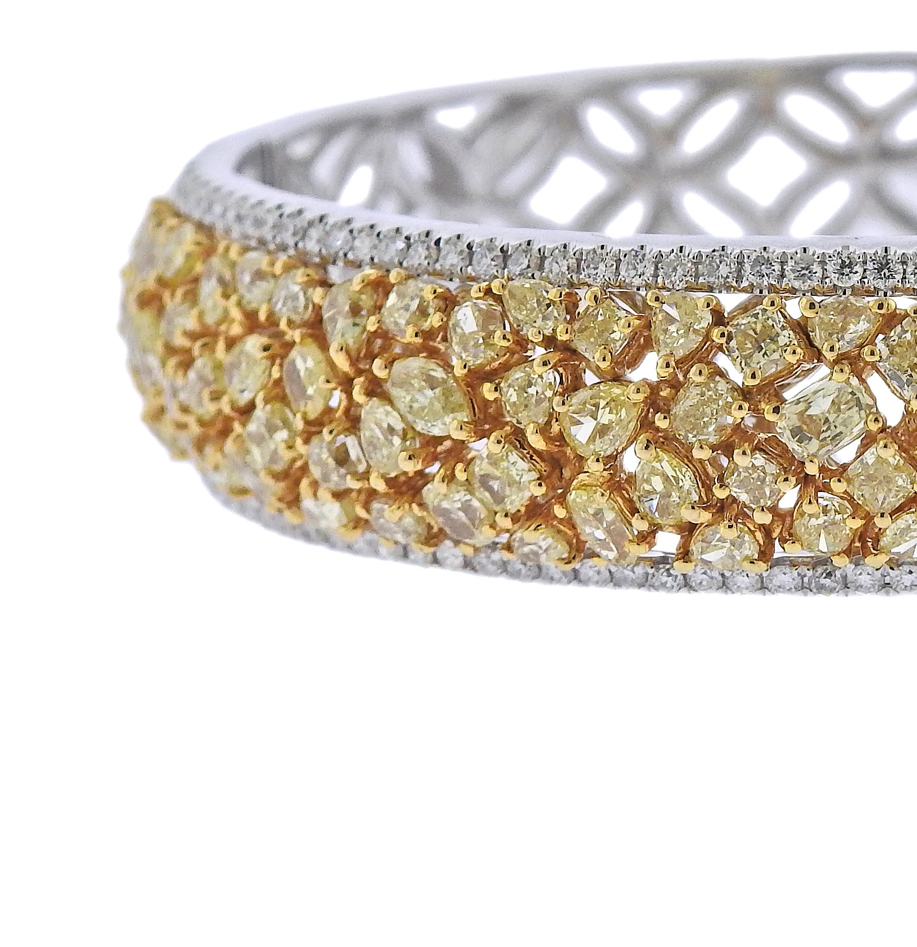 Hana 11.78 Carat Fancy Yellow White Diamond Gold Bangle Bracelet