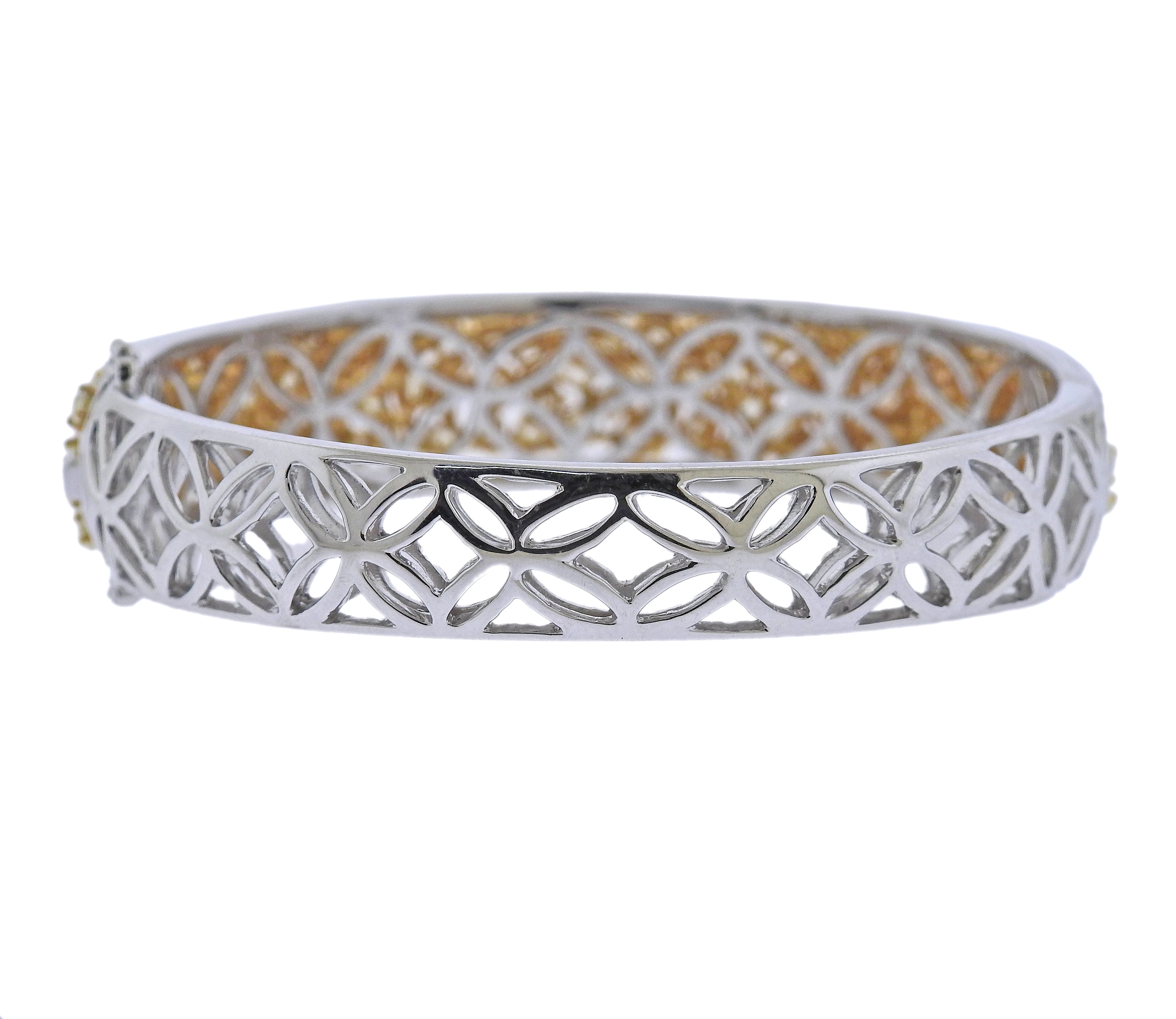 Hana 11.78 Carat Fancy Yellow White Diamond Gold Bangle Bracelet