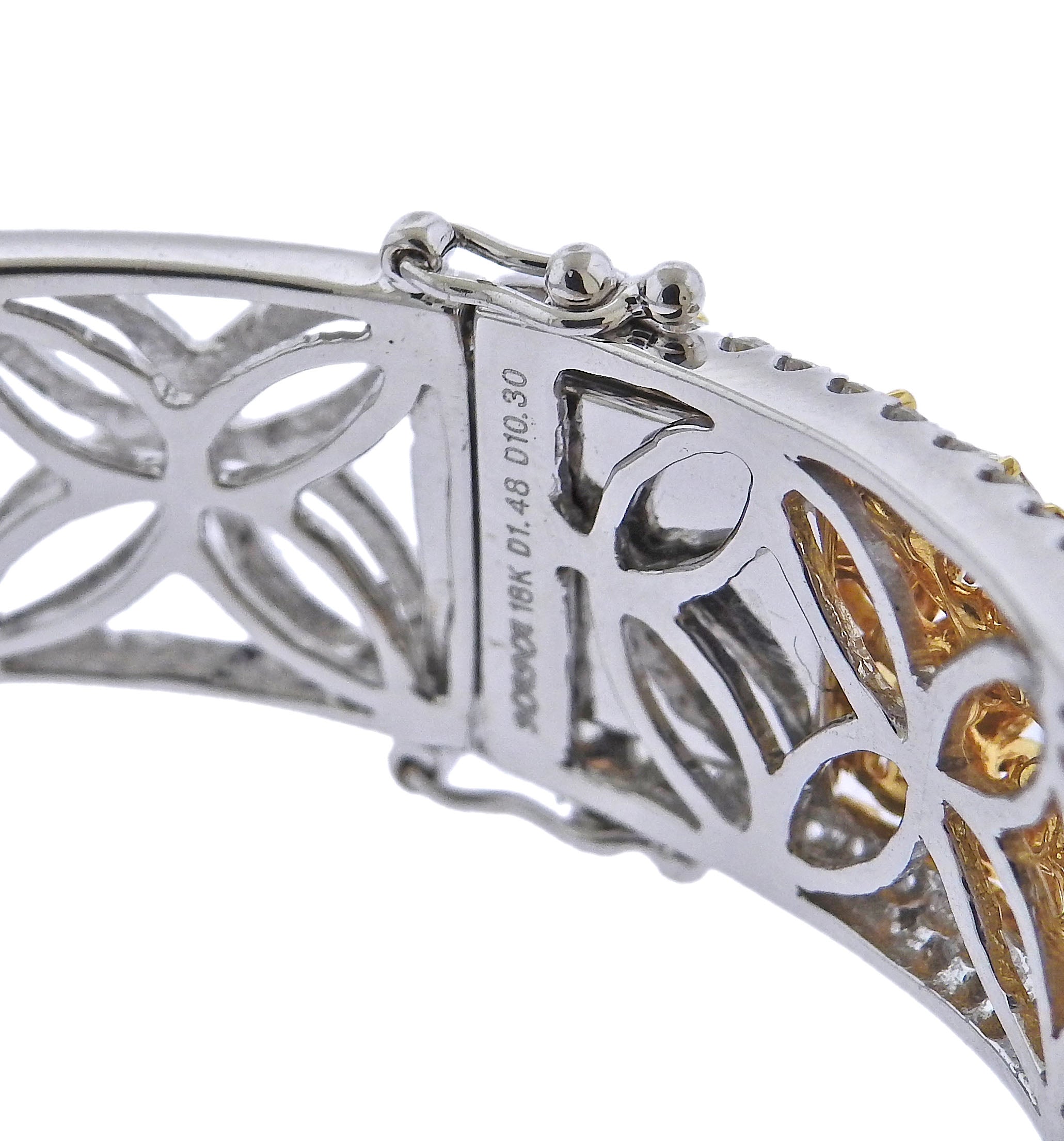 Hana 11.78 Carat Fancy Yellow White Diamond Gold Bangle Bracelet