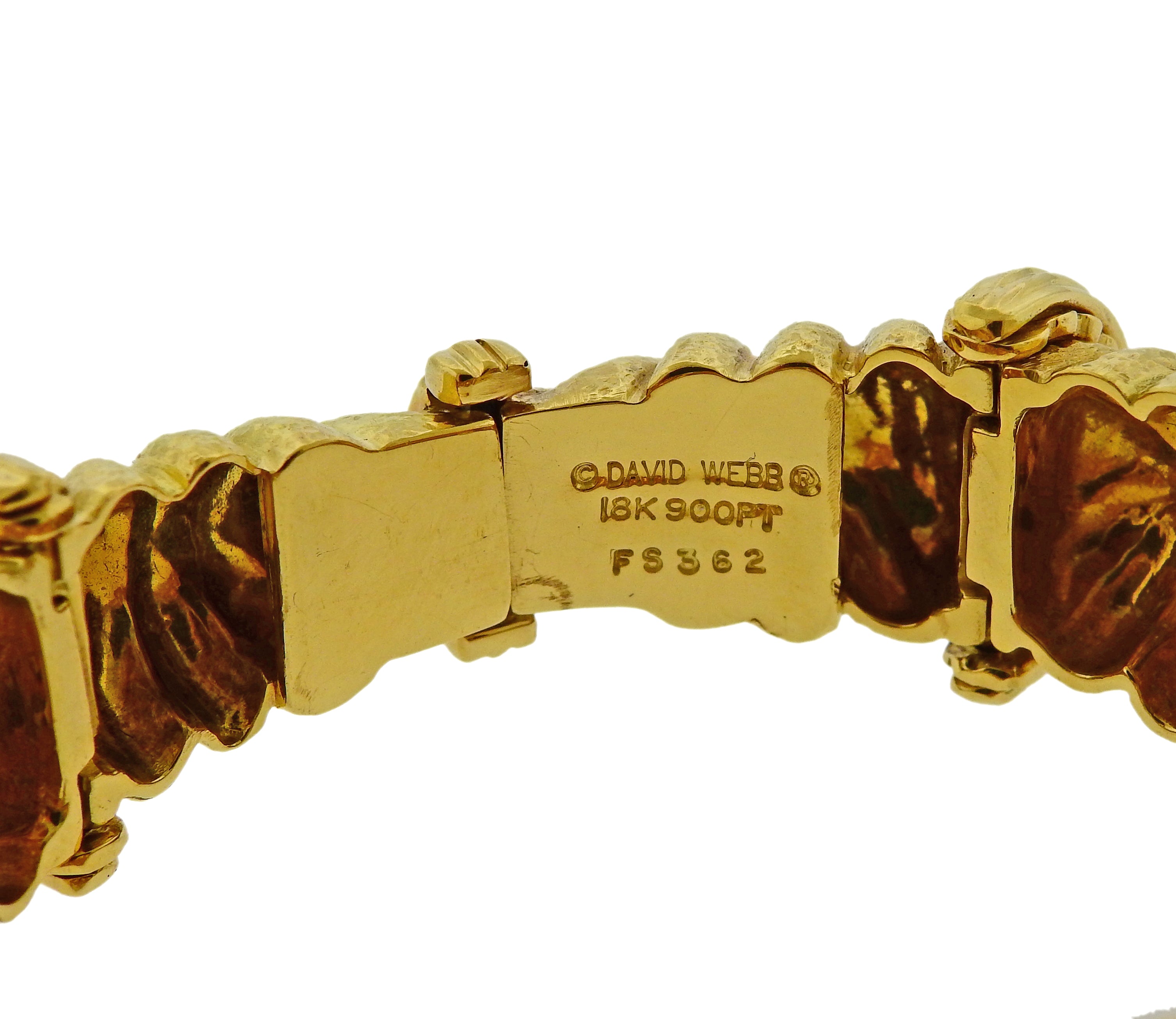David Webb Fluted Dome Diamond Gold Platinum Bracelet - Oak Gem